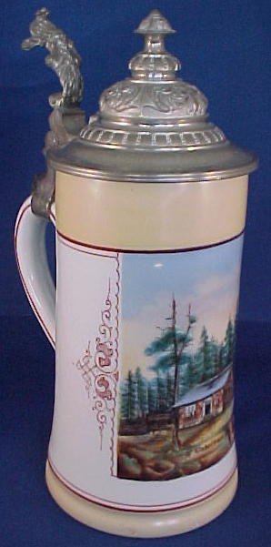 German Porcelain Stein Painted Scene "Gabelbach" - 3