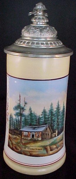 German Porcelain Stein Painted Scene "Gabelbach" - 4
