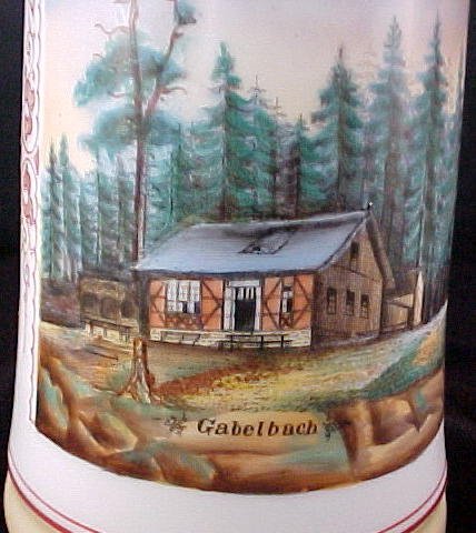 German Porcelain Stein Painted Scene "Gabelbach" - 5