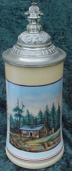 German Porcelain Stein Painted Scene "Gabelbach" - 6