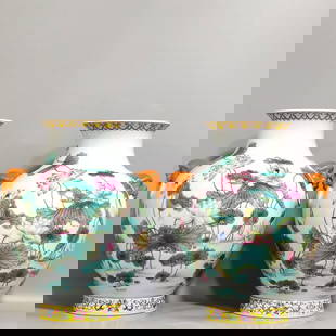 Chinese famille rose porcelain vase pair Qing dynasty Qianlong Mark & Period: Size: Height 27 cm - Width 23 cm Materials: Porcelain Time Period: Qing dynasty Manufactured Date: Qianlong Mark & Period Origin: China