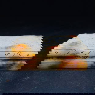 Chinese archaic jade plaque Han Dynasty: Size: Width 8.5 cm - Height 5.5 cm Materials: Natural jade Time Period: Han dynasty Manufactured Date: 1st-c Origin: China