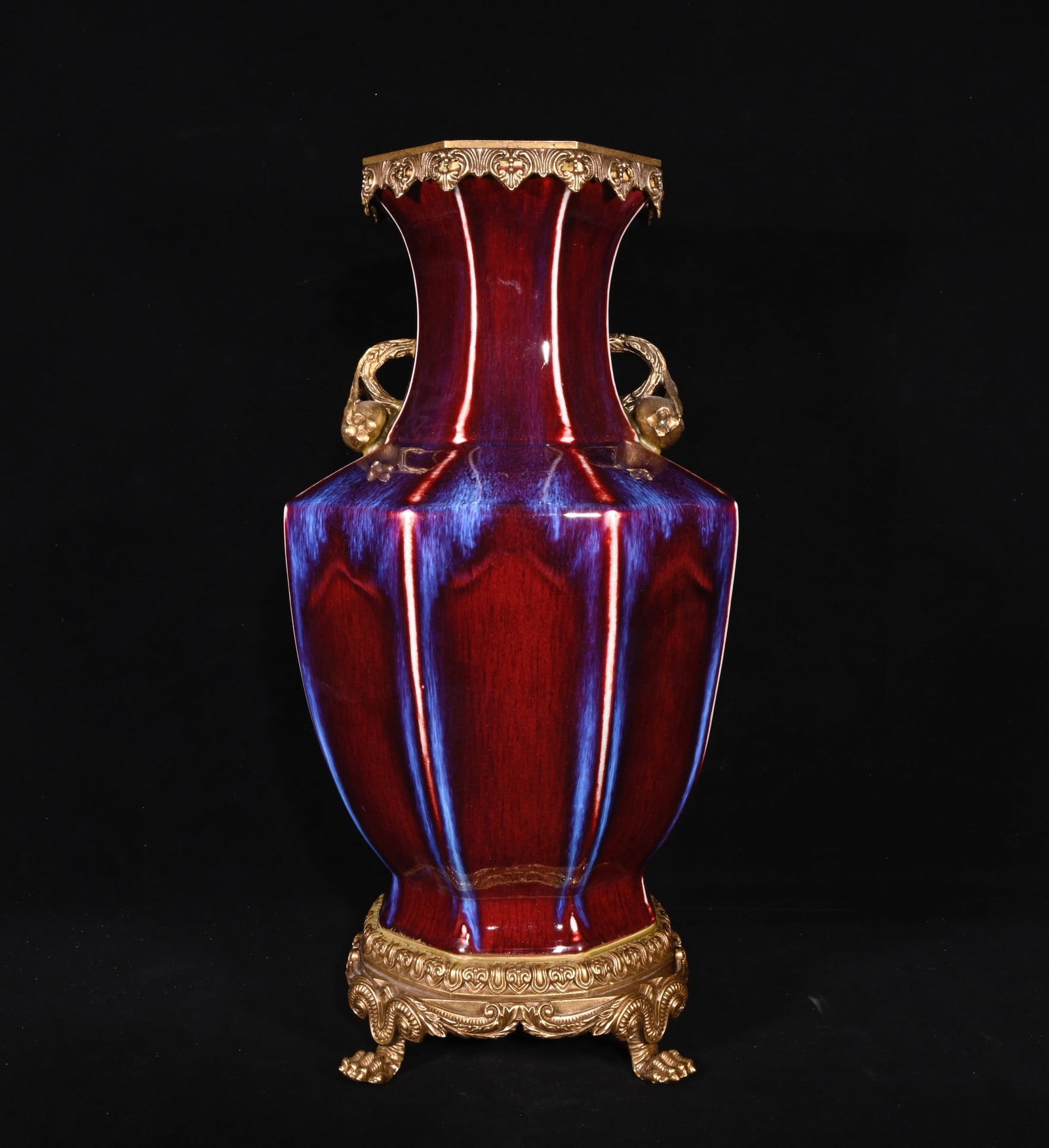 Chinese flambe glaze gilt bronze porcelain vase Qing dynasty Yongzheng Mark & Period (1 of 9)