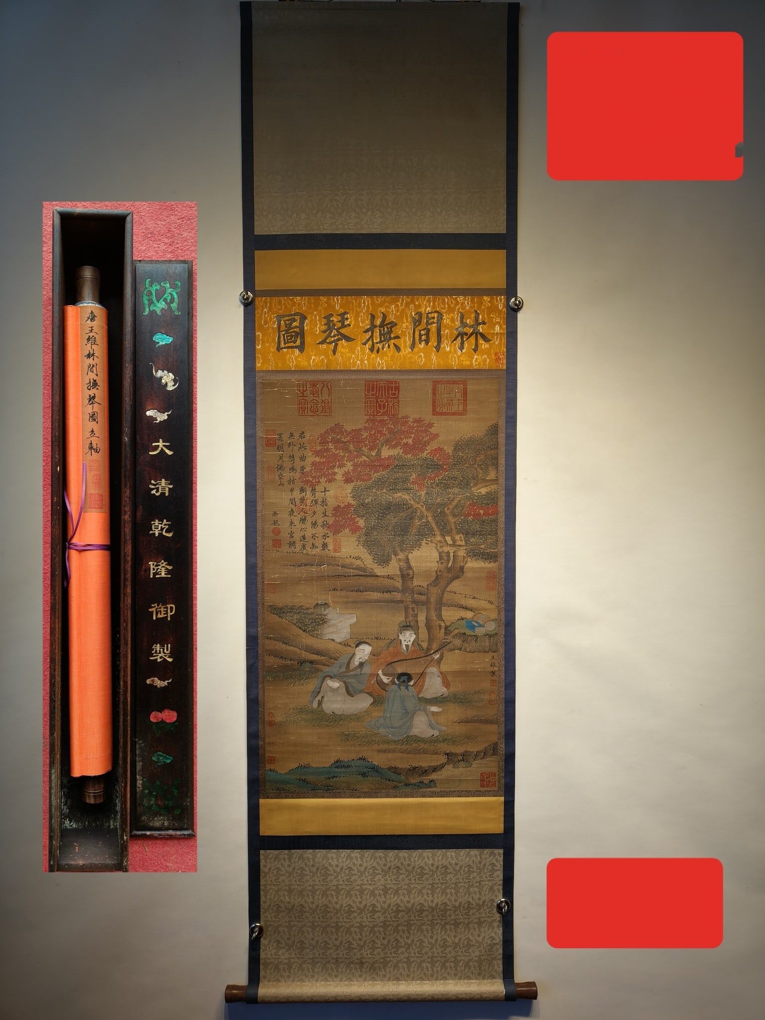 Chinese scroll painting: Size: Height 116 cm - Width 56 cm Materials: ink color and paper Time Period: Tang dynasty Manufactured by: Wang Wei Origin: China Wang Wei was a Chinese musician, painter, poet, and politician of the
