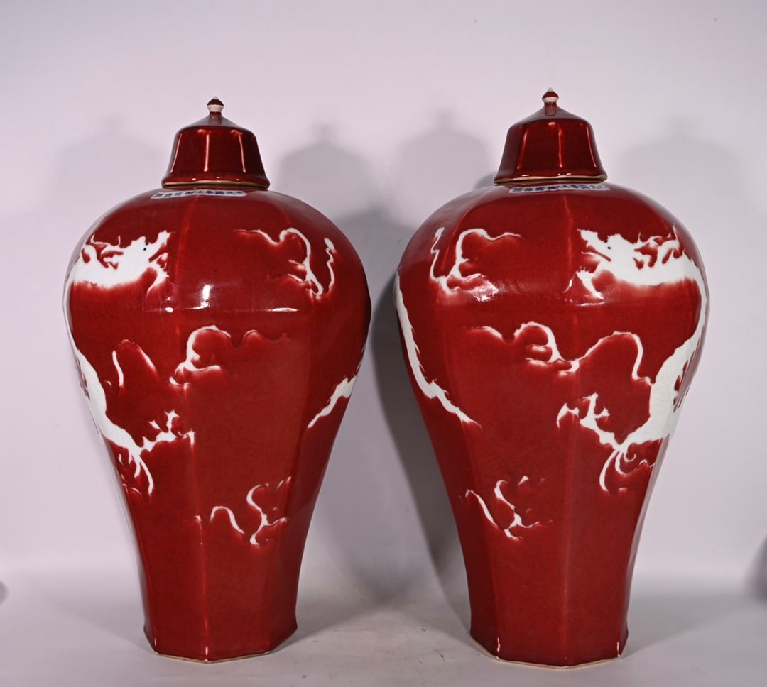 Chinese red and white porcelain vase pair Yuan dynasty (1 of 10)