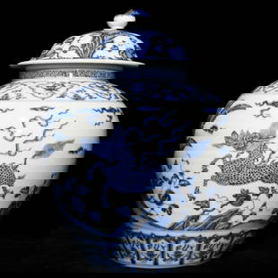 Chinese blue and white porcelain jar Ming dynasty Chenghua Mark & Period: Size: Height 41 cm - Width 31 cm Materials: Porcelain Time Period: Ming dynasty Manufactured Date: Chenghua Mark & Period Origin: China