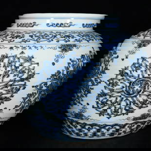 Chinese blue and white porcelain jar Ming dynasty Xuande Mark & Period: Size: Height 30 cm - Width 36 cm Materials: Porcelain Time Period: Ming dynasty Manufactured Date: Xuande Mark & Period Origin: China