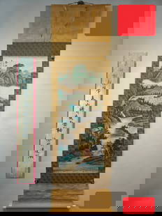 Chinese scroll painting Qing dynasty Wu Hufan: Size: Height 185 cm - Width 54 cm Materials: ink color and paper Time Period: Qing dynasty Manufactured by: Wu Hufan Origin: China Wu Hufan's exquisite landscape hanging scroll on paper and