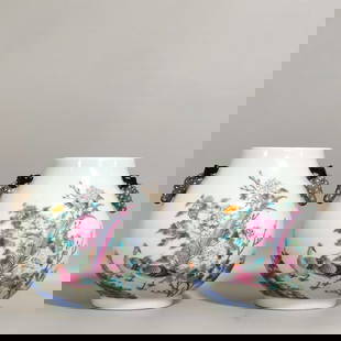 Qing Dynasty Qianlong Period famille Rose Deer Head Zun Pair: Size: Height 12 cm - Width 10.5 cm Materials: Porcelain Time Period: Qing dynasty Manufactured Date: Qianlong Mark & Period Origin: China
