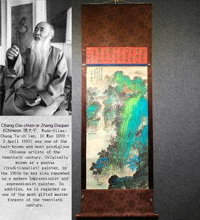 Chinese scroll painting Qing dynasty Zhang Daqian: Size: Height 230 cm - Width 78 cm Materials: ink color and paper Time Period: Qing dynasty Manufactured by: Zhang Daqian Origin: China Zhang Daqian’s exquisite four-foot landscape painting on paper