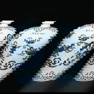 Chinese blue and white porcelain vase pair Ming dynasty Hongxi Mark & Period: Size: Height 30 cm - Width 22 cm Materials: Porcelain Time Period: Ming dynasty Manufactured Date: Hongxi Mark & Period Origin: China