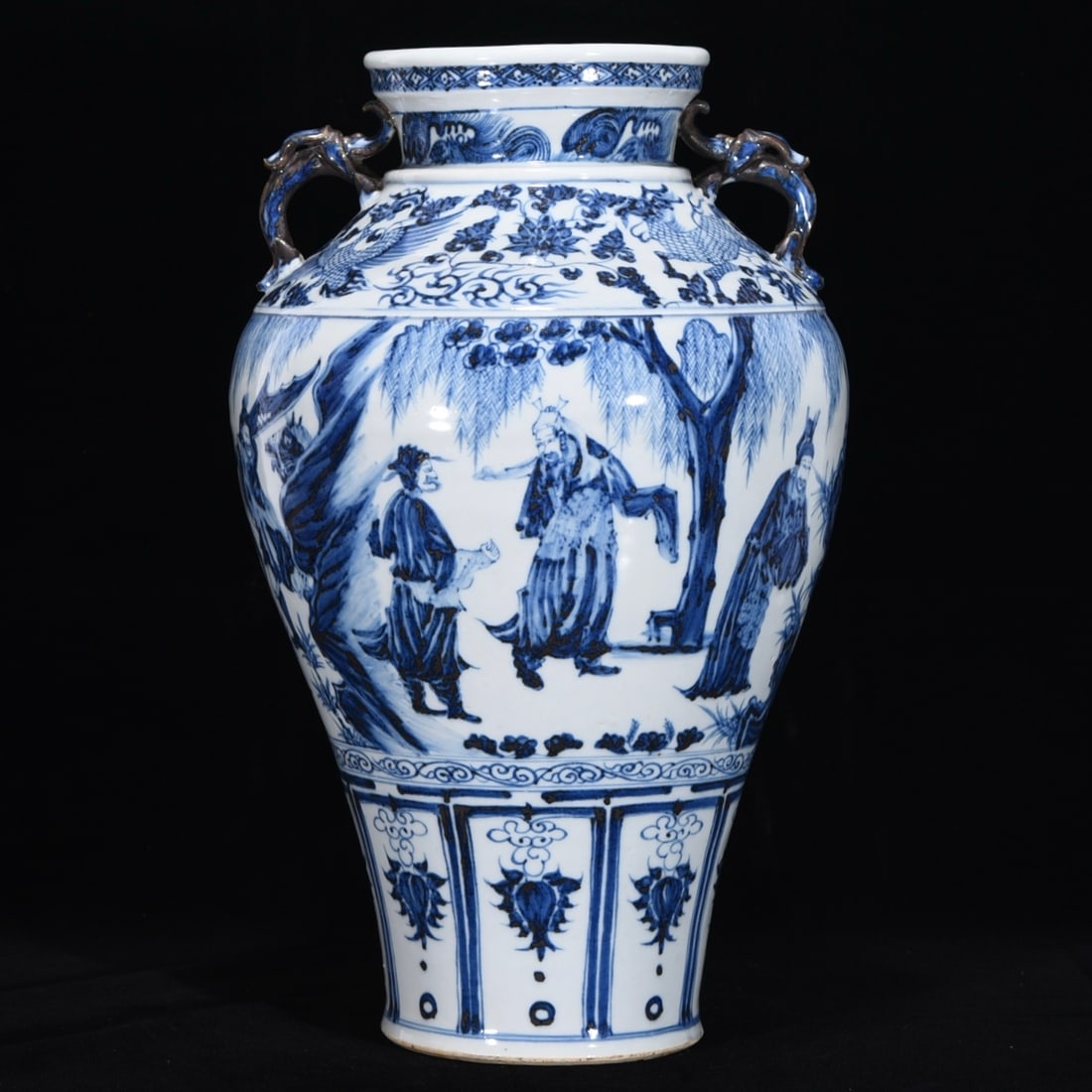 Chinese blue and white porcelain vase Yuan dynasty: Size: Height 43 cm - Width 27 cm Materials: Porcelain Time Period: Yuan dynasty Manufactured Date: 13th-c Period Object: Chinese Antique The Yuan dynasty, officially the Great Yuan, was a Mongol-led i