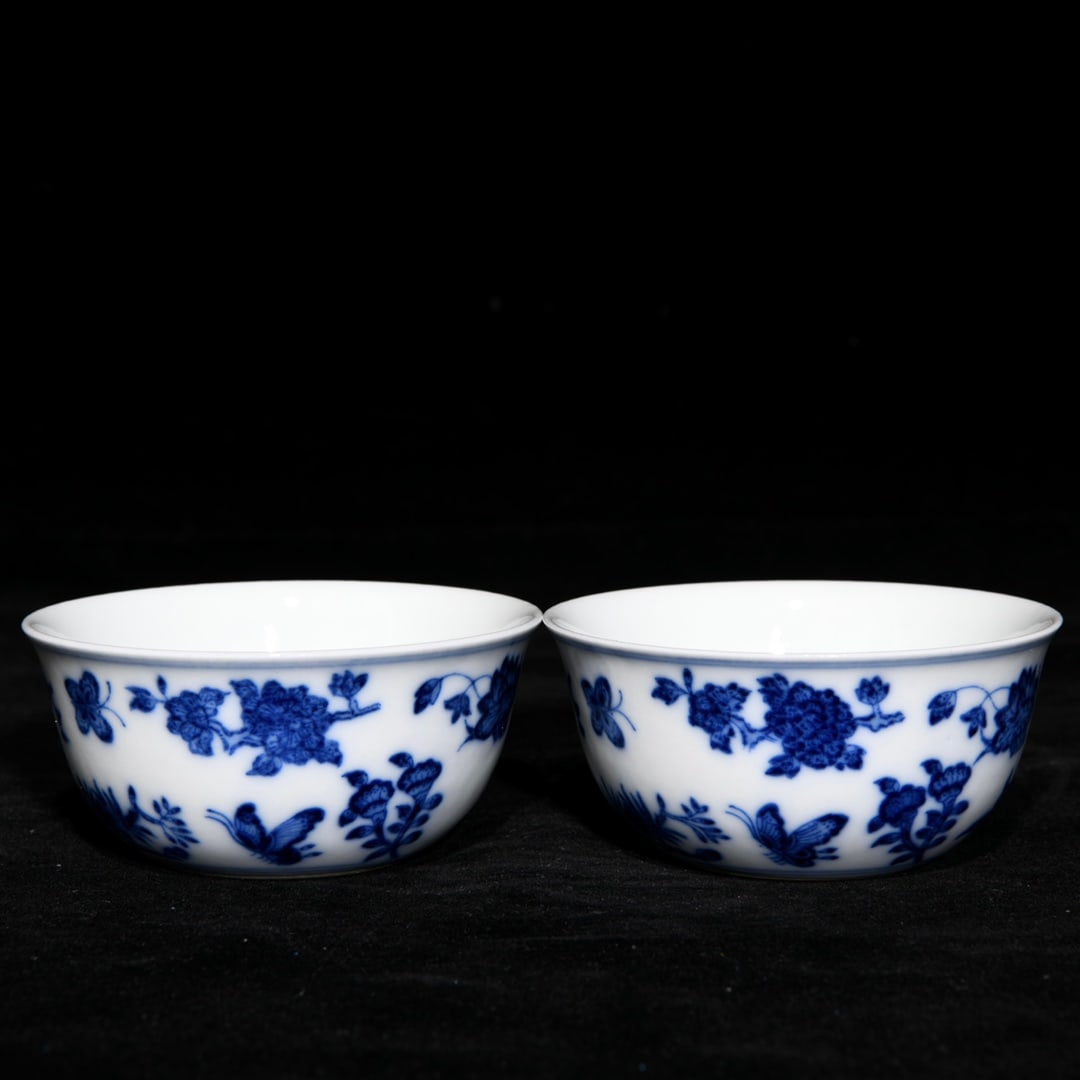 Chinese blue and white porcelain bowl pair Qing dynasty Qianlong Mark & Period (1 of 9)