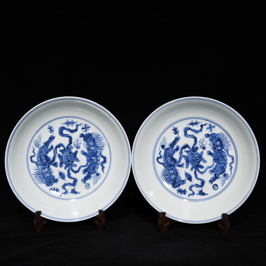 Chinese blue and white porcelain plate pair Ming dynasty Xuande Mark & Period (1 of 9)