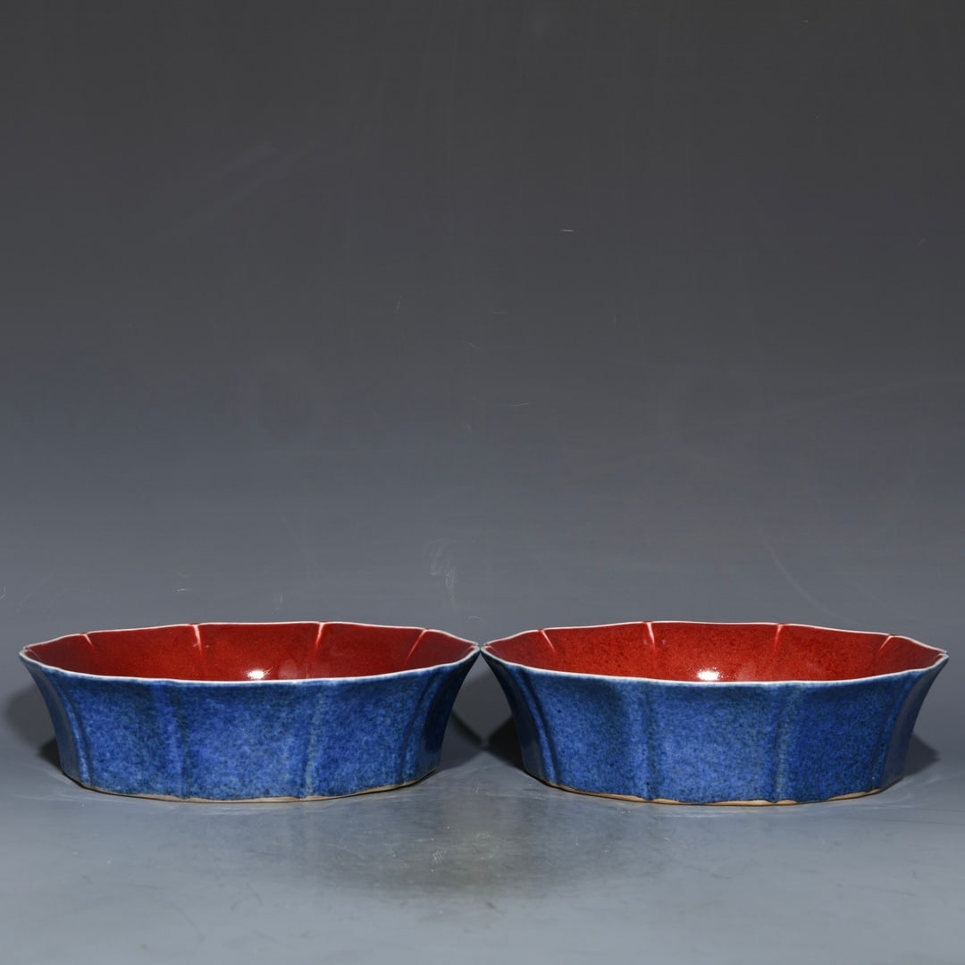 Chinese blue and red porcelain washer pair Ming dynasty Xuande Mark & Period (1 of 9)