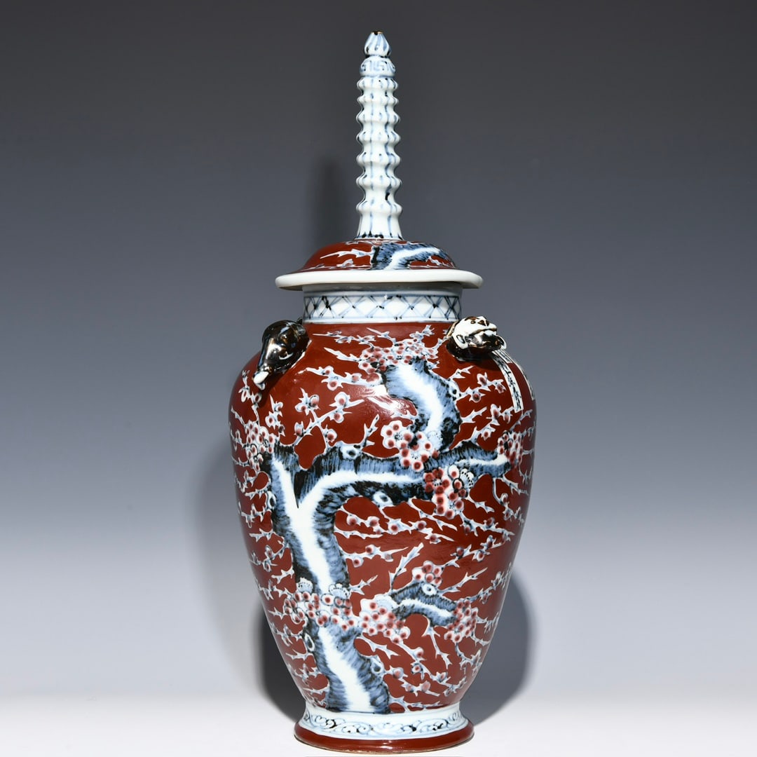 Ming Dynasty Hongwu period underglaze red and blue porcelain vase (1 of 9)