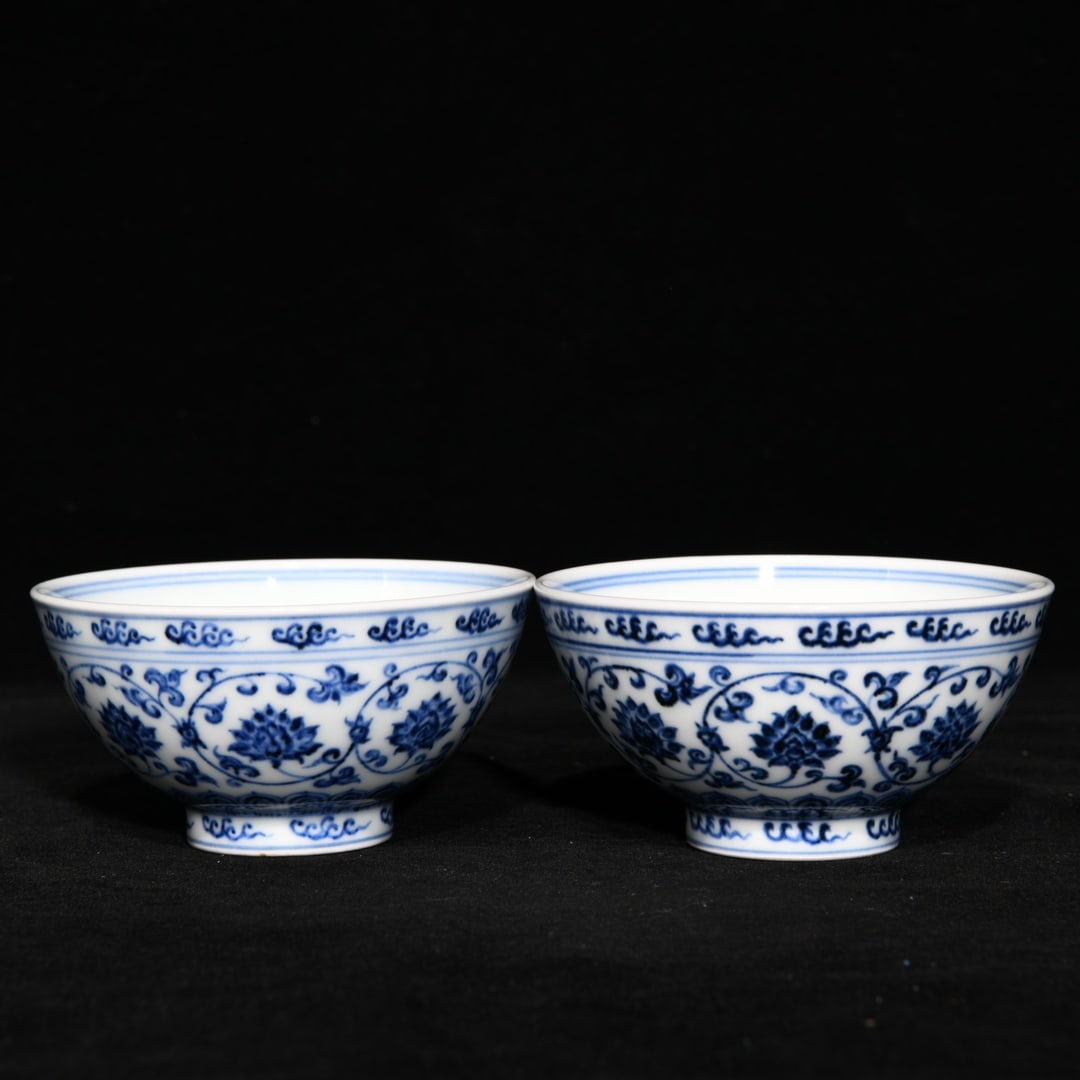 Chinese blue and white porcelain bowl pair Ming dynasty Xuande Mark & Period (1 of 9)