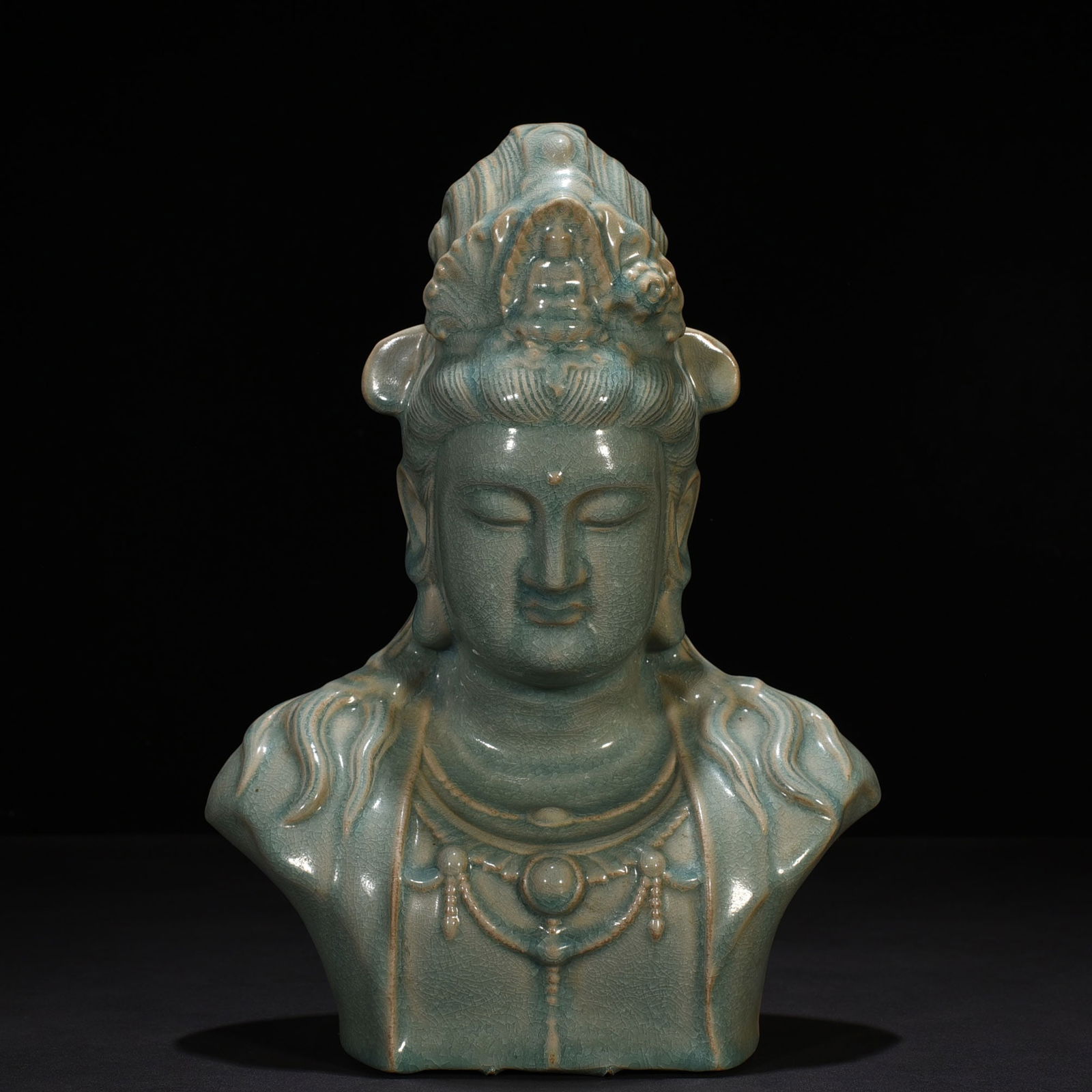 Song Dynasty Ru Kiln azure glaze ice cracked Guanyin: Size: Height 37 cm - Width 27 cm Materials: Porcelain Time Period: Song dynasty Manufactured Date: 10th-c Object: Chinese Antique ⛨ Purchase With Confidence ✔ Verified Auction House