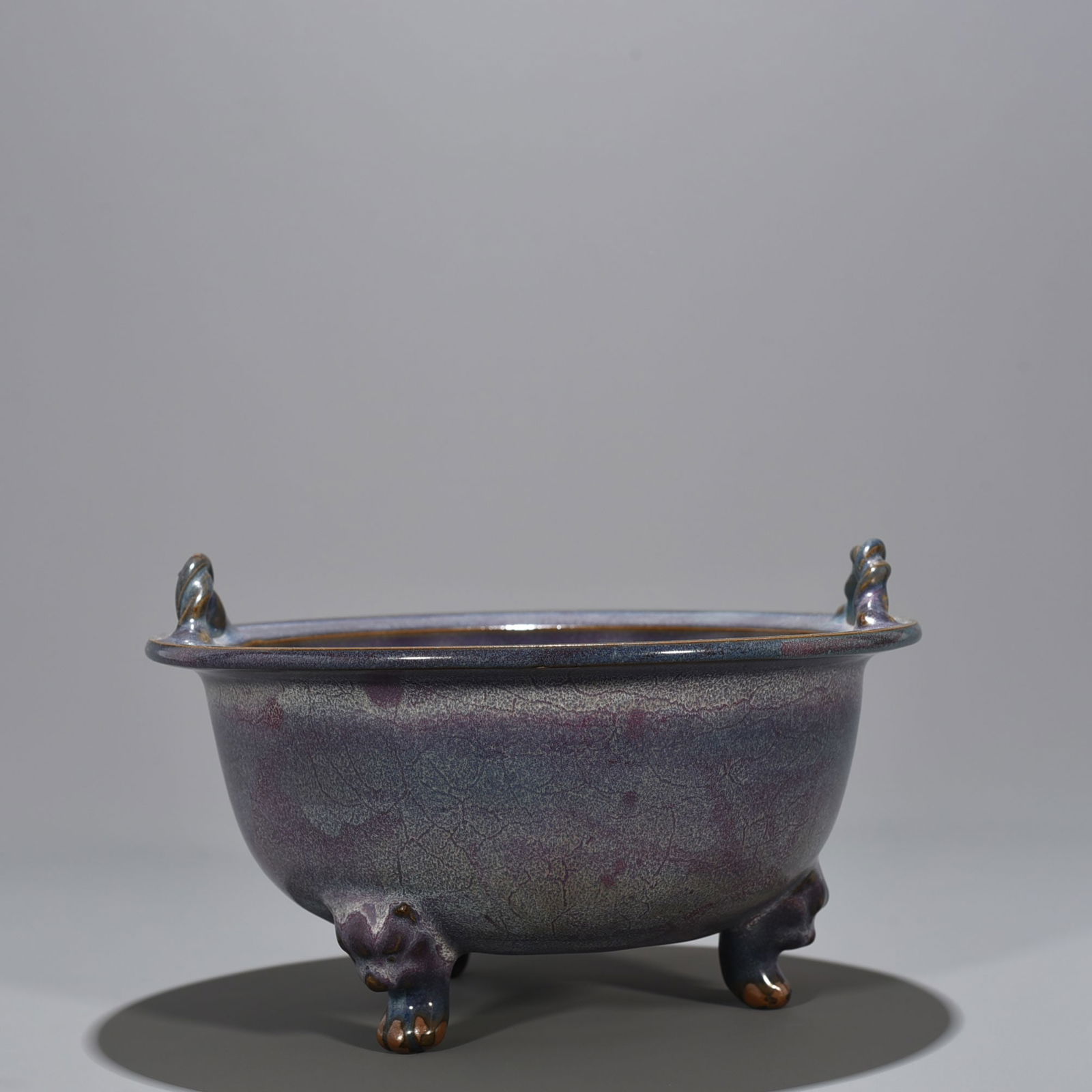 Song Dynasty Jun kiln rose purple glaze official three-legged and two-ear stove: Size: Width 23 cm - Height 12 cm Materials: Porcelain Time Period: Song dynasty Manufactured Date: 10th-c Period Object: Chinese Antique ⛨ Purchase With Confidence ✔ Verified Auctio