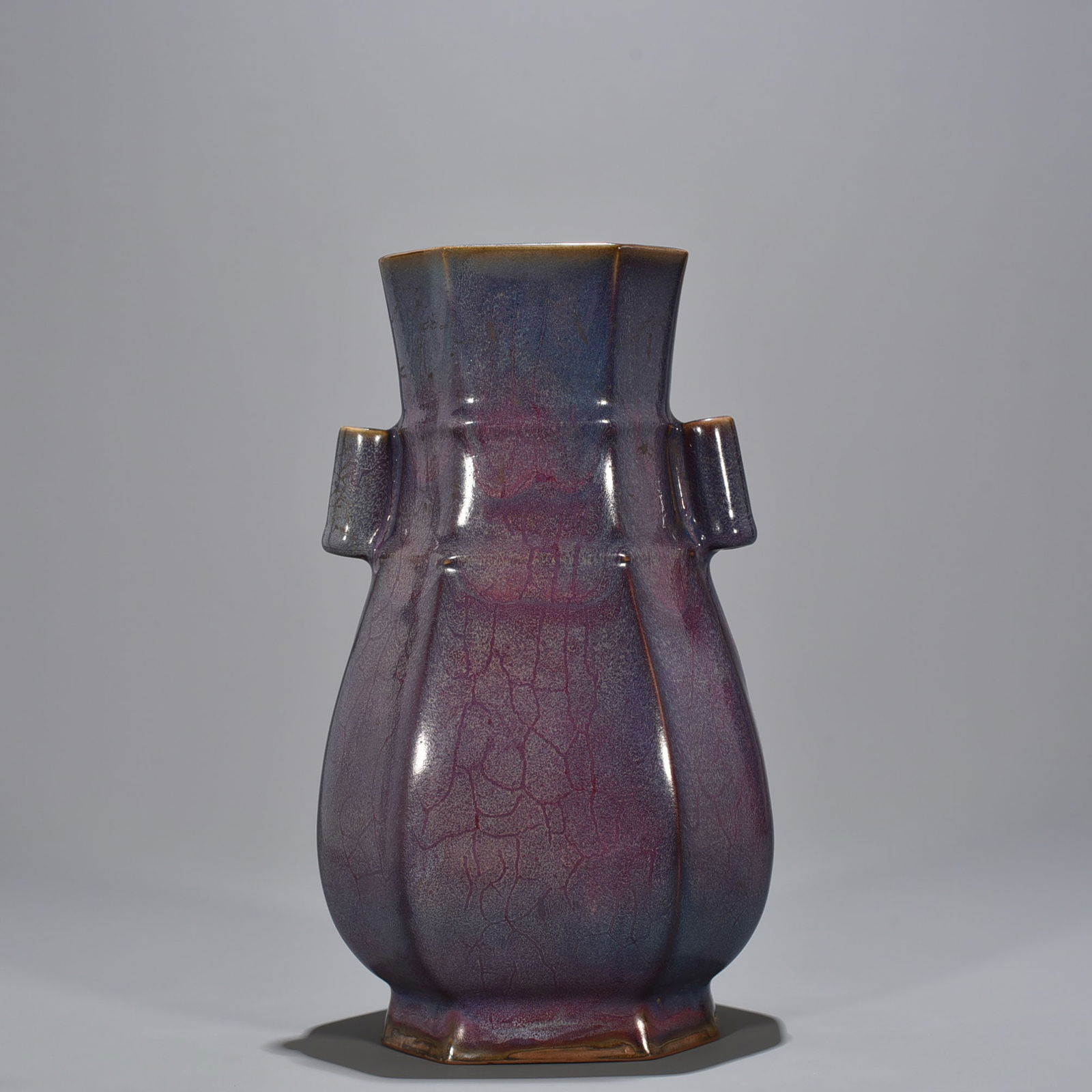 Song Dynasty Jun kiln rose purple glaze heavy and eight-way through-ear vase (1 of 7)