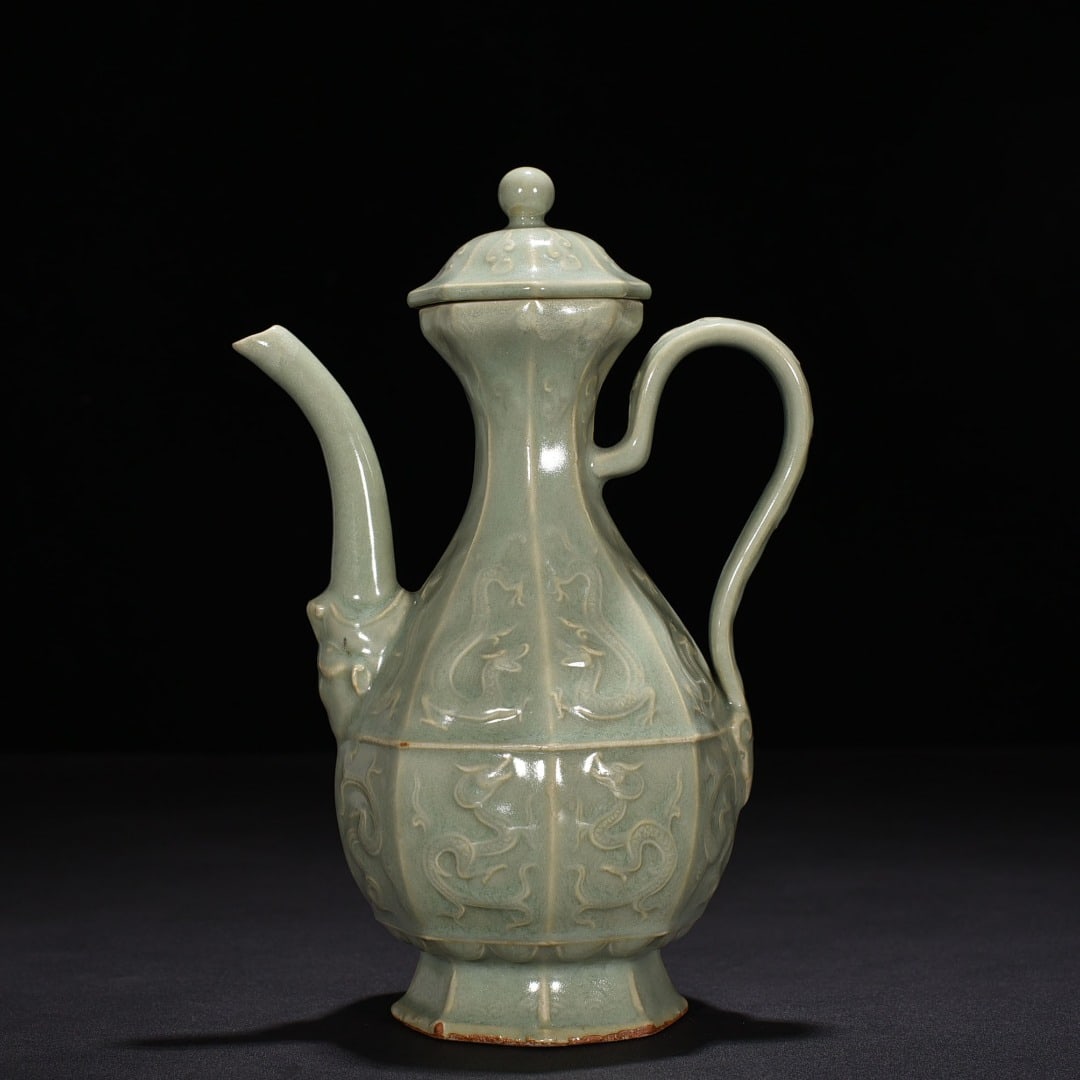 Song Dynasty Longquan kiln pink celadon glaze carved chilong pattern eight-sided ewer: Size: Height 25 cm - Width 15 cm Materials: Porcelain Time Period: Song dynasty Manufactured Date: 10th-c Object: Chinese Antique ⛨ Purchase With Confidence ✔ Verified Auction House