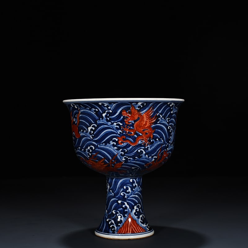 Ming Dynasty Xuande Blue and White Sea Eight Monsters and Sea Beasts Goblet: Size: Width 15.5 cm - Height 17 cm Materials: Porcelain Time Period: Ming dynasty Manufactured Date: Xuande Mark & Period Object: Chinese Antique ⛨ Purchase With Confidence ✔ Verifi