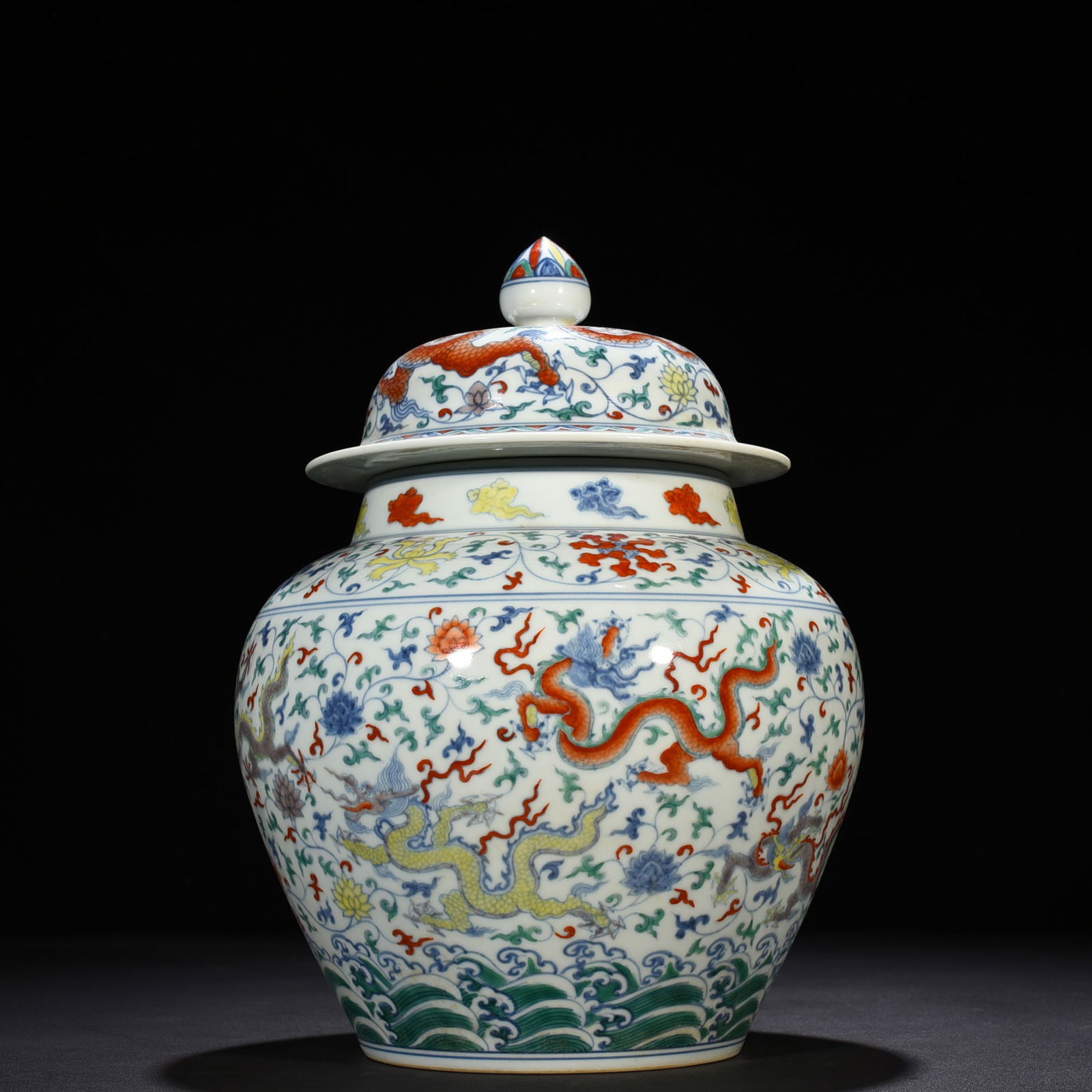 Ming Dynasty Chenghua Doucai purple wrapped branches and nine dragon porcelain general jar: Size: Height 33 cm - Width 25 cm Materials: Porcelain Time Period: Ming dynasty Manufactured Date: Chenghua Mark & Period Object: Chinese Antique ⛨ Purchase With Confidence ✔ Verifi