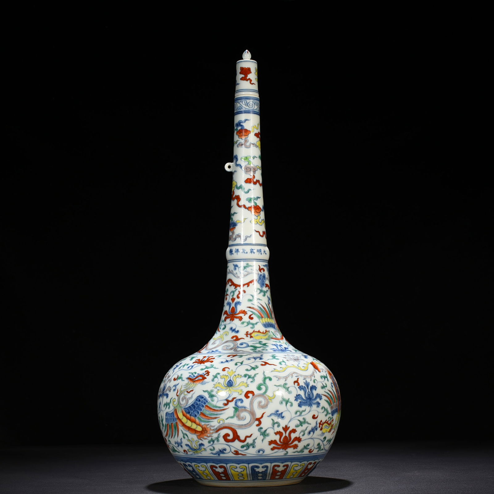 Ming Dynasty Chenghua doucai purple tangled branches and phoenix porcelain crane neck vase: Size: Height 56 cm - Width 22 cm Materials: Porcelain Time Period: Ming dynasty Manufactured Date: Chenghua Mark & Period Object: Chinese Antique ⛨ Purchase With Confidence ✔ Verifi