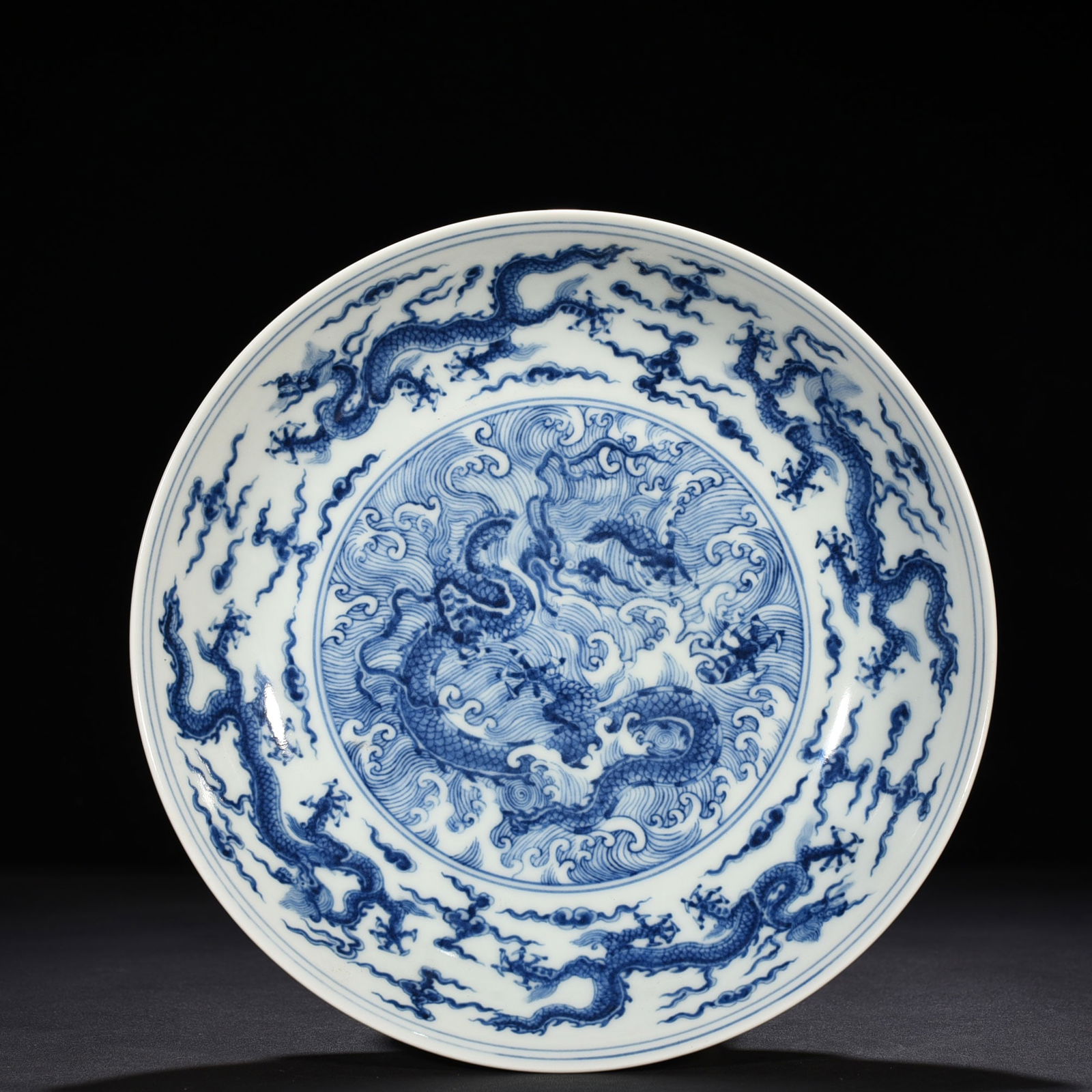 Ming Dynasty Chenghua blue and white nine-dragon porcelain plate (1 of 8)