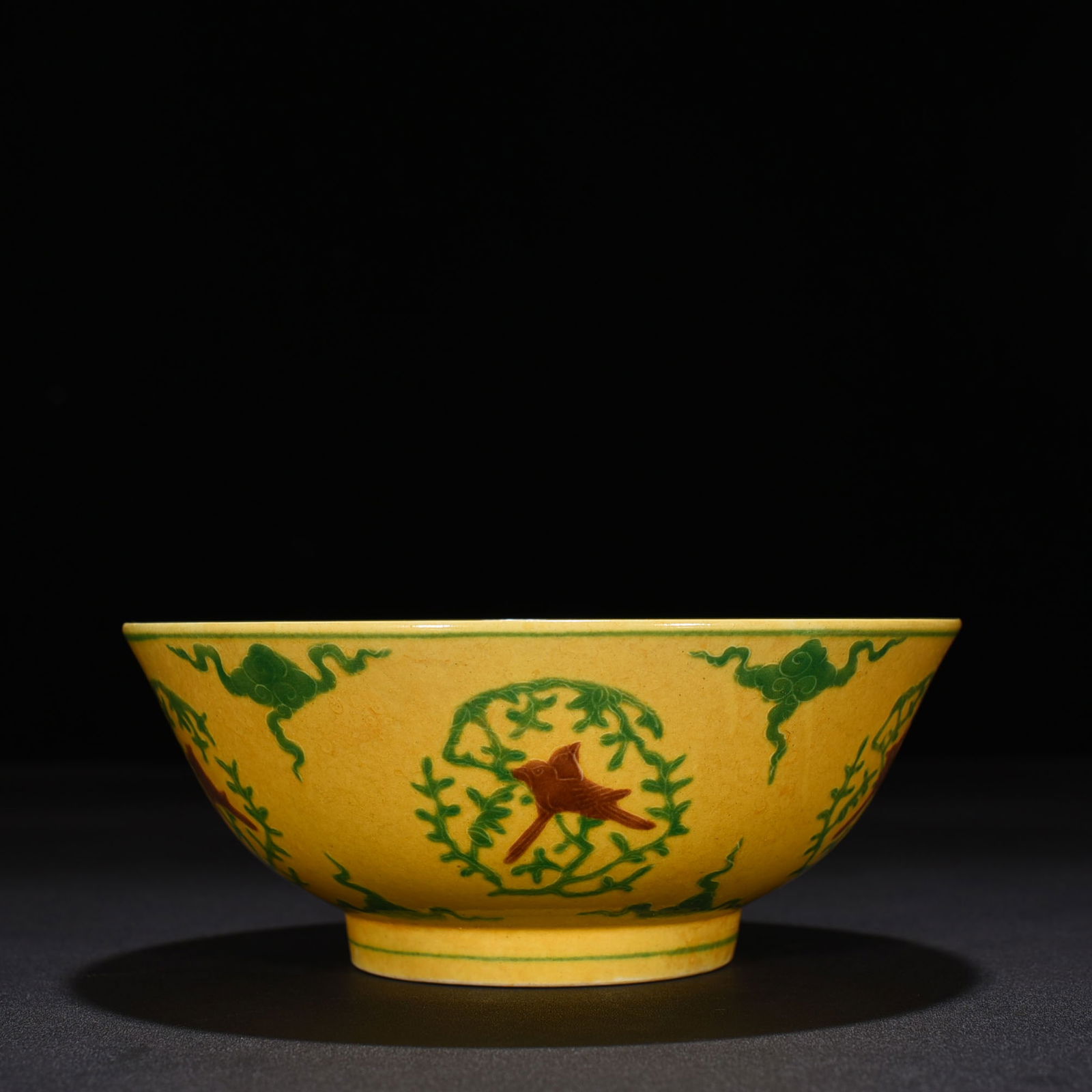 Ming Dynasty Chenghua yellow enamel colorful flower and bird bowl (1 of 8)