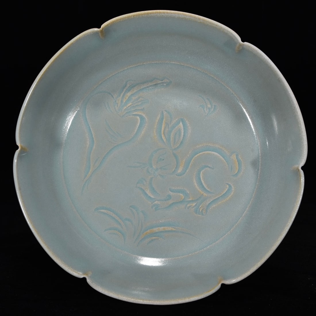 Song Dynasty Ru kiln azure glaze carved rabbit porcelain sunflower mouth washer: Size: Width 18.5 cm - Height 4.5 cm Materials: Porcelain Time Period: Song dynasty Manufactured Date: 10th-c Period Object: Chinese Antique ⛨ Purchase With Confidence ✔ Verified Auc