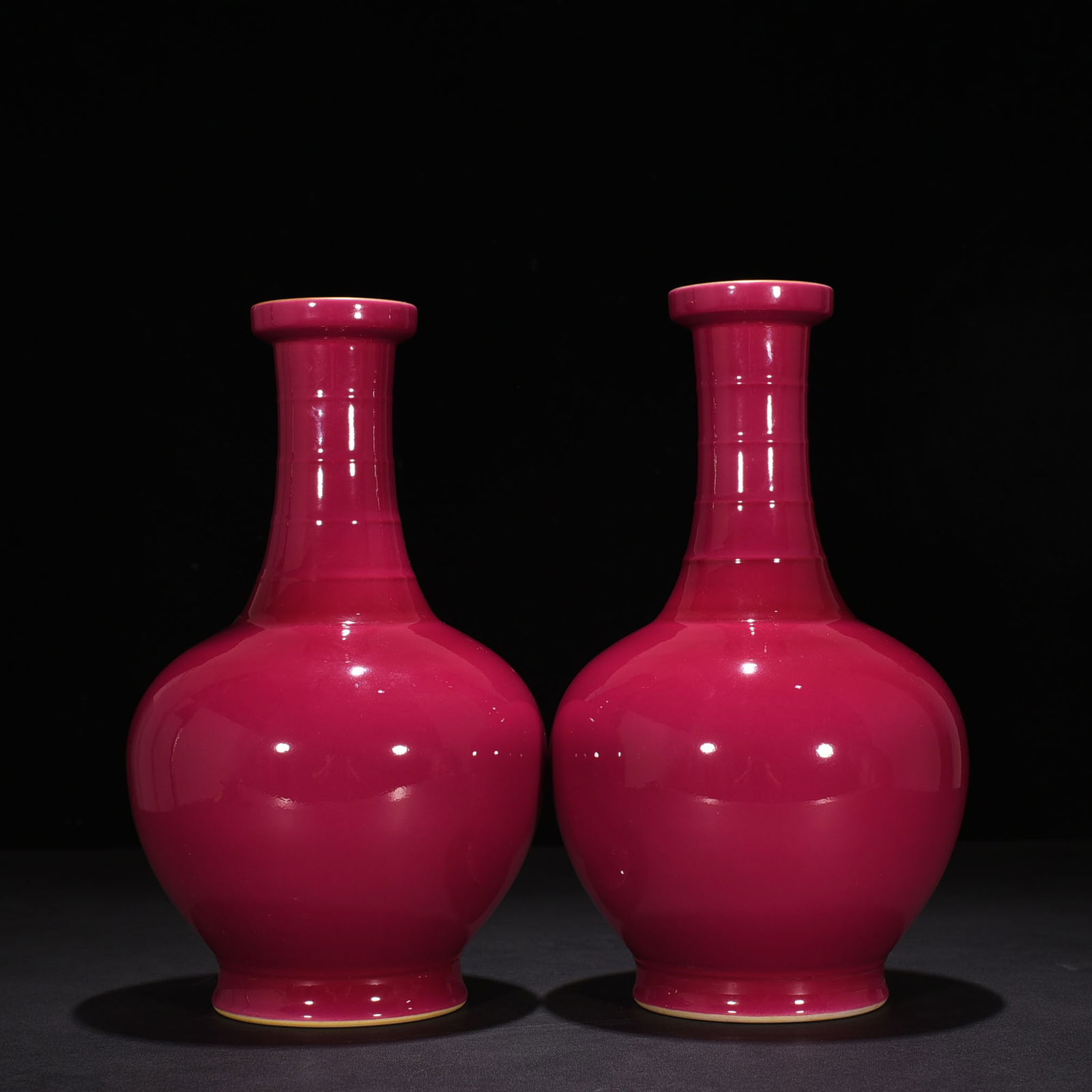Qing Qianlong rouge red glaze dazzling porcelain bottle pair (1 of 7)