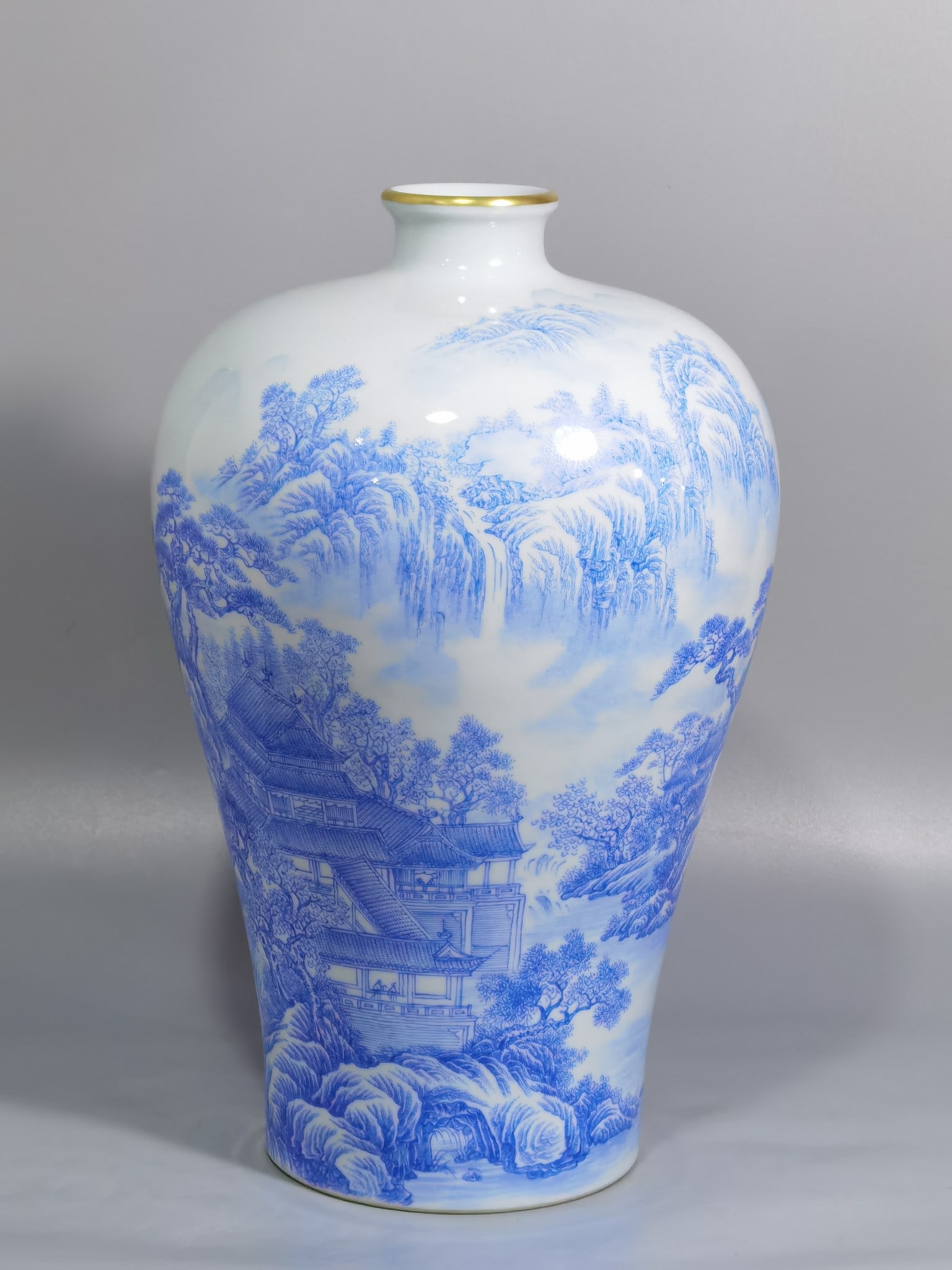 Yongzheng period Qing Dynasty enamel blue landscape figure porcelain plum vase (1 of 8)