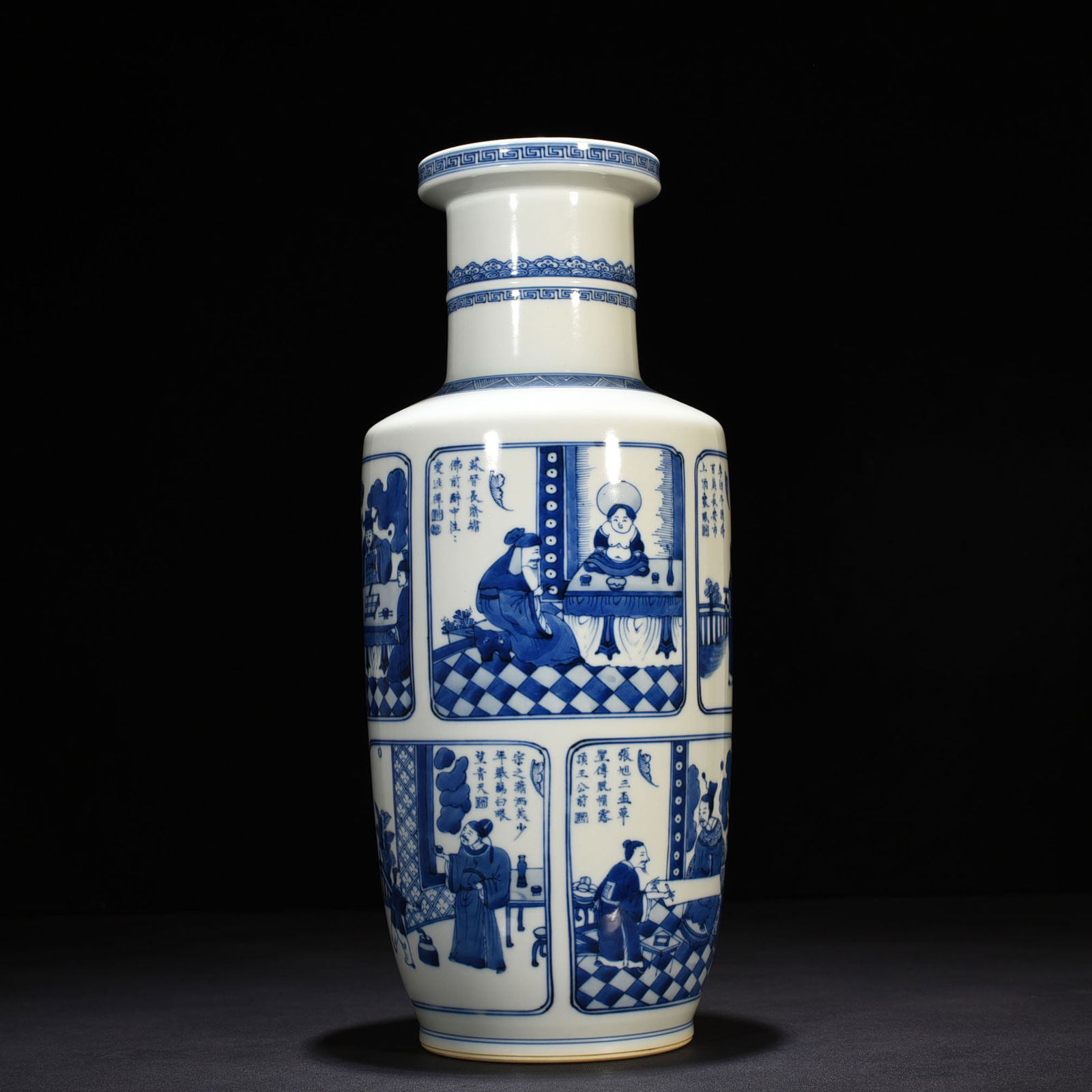 Qing Dynasty Kangxi blue and white character story porcelain hammer vase (1 of 9)