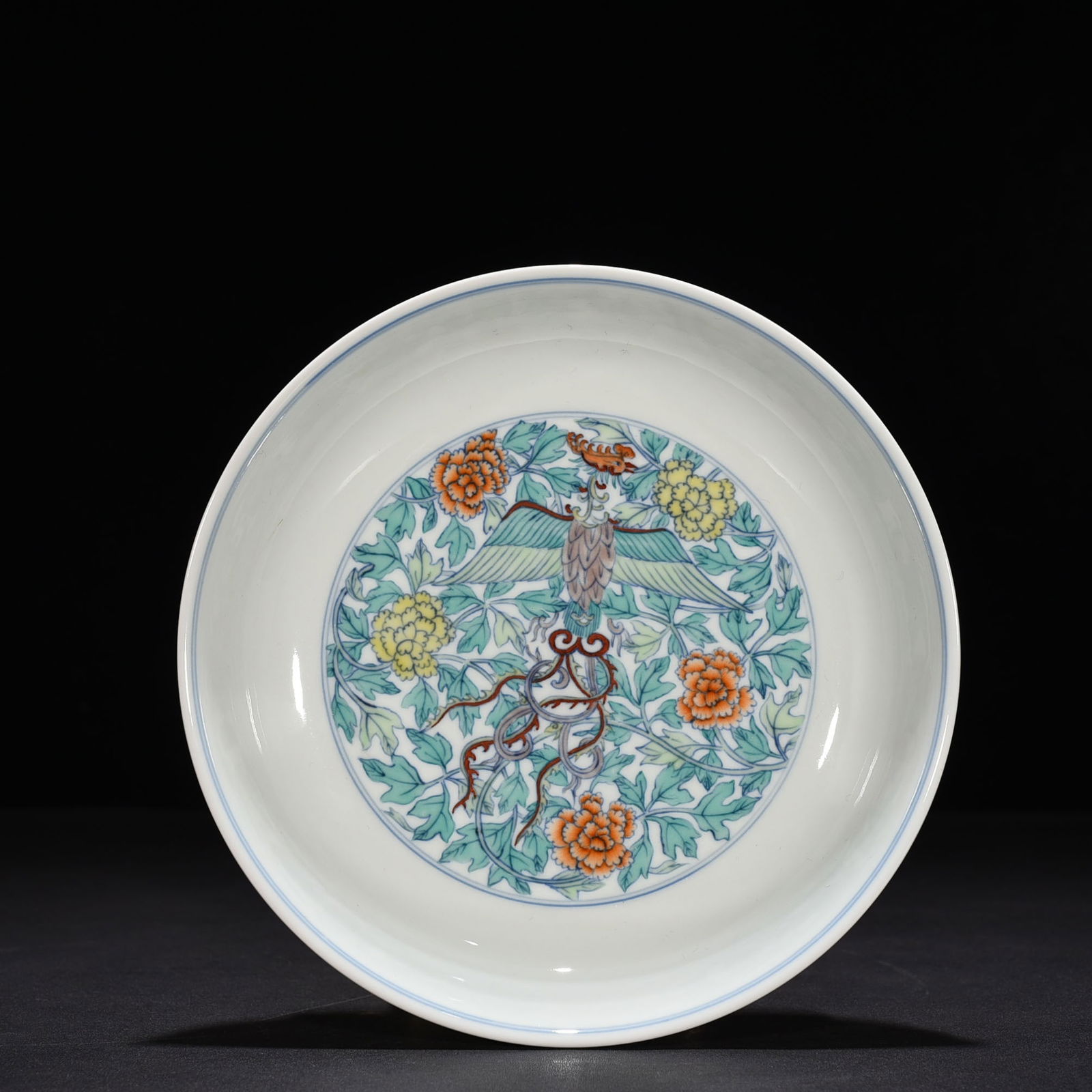 Qing Dynasty Yongzheng Doucai branches and phoenix porcelain dish (1 of 7)