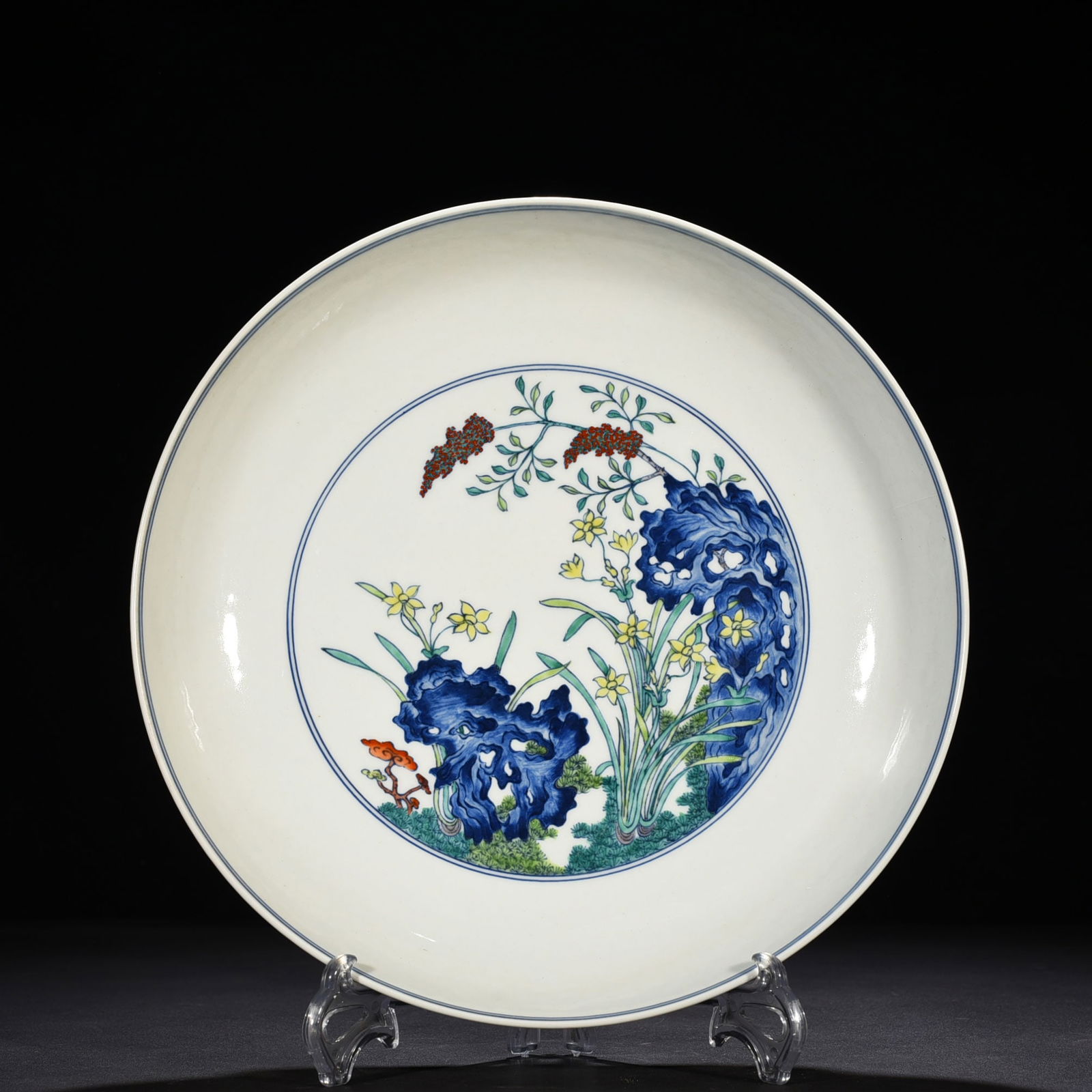 Qing Dynasty Yongzheng Doucai Zhixian Heshou Lake Stone Orchid Porcelain Plate: Size: Width 30 cm - Height 6 cm Materials: Porcelain Time Period: Qing dynasty Manufactured Date: Yongzheng Mark & Period Object: Chinese Antique ⛨ Purchase With Confidence ✔ Verifi