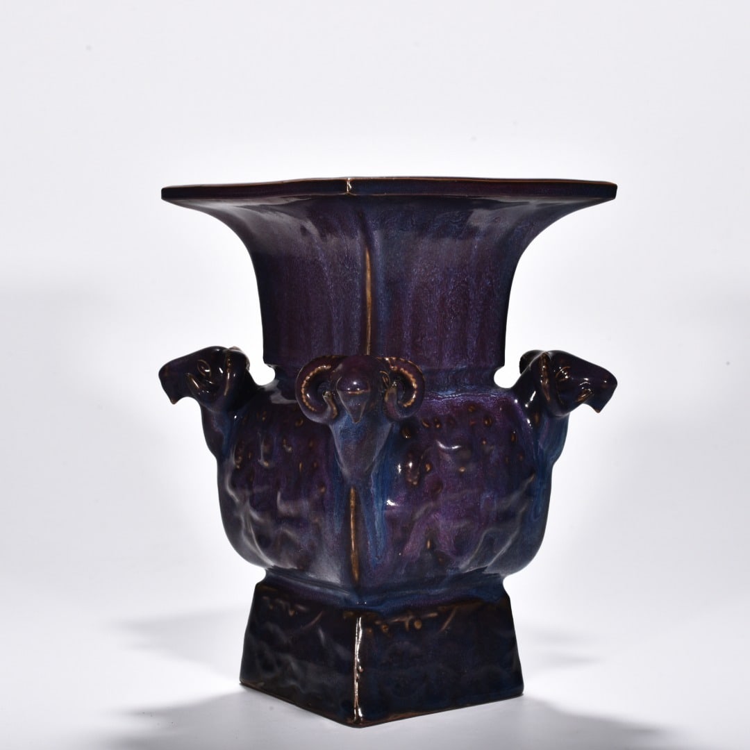 Song Dynasty Jun Kiln Rose Purple Glazed Four-Yang Square Zun: Size: Height 24.5 cm - Width 16.5 cm Materials: Porcelain Time Period: Song dynasty Manufactured Date: 10th-c Object: Chinese Antique ⛨ Purchase With Confidence ✔ Verified Auction H