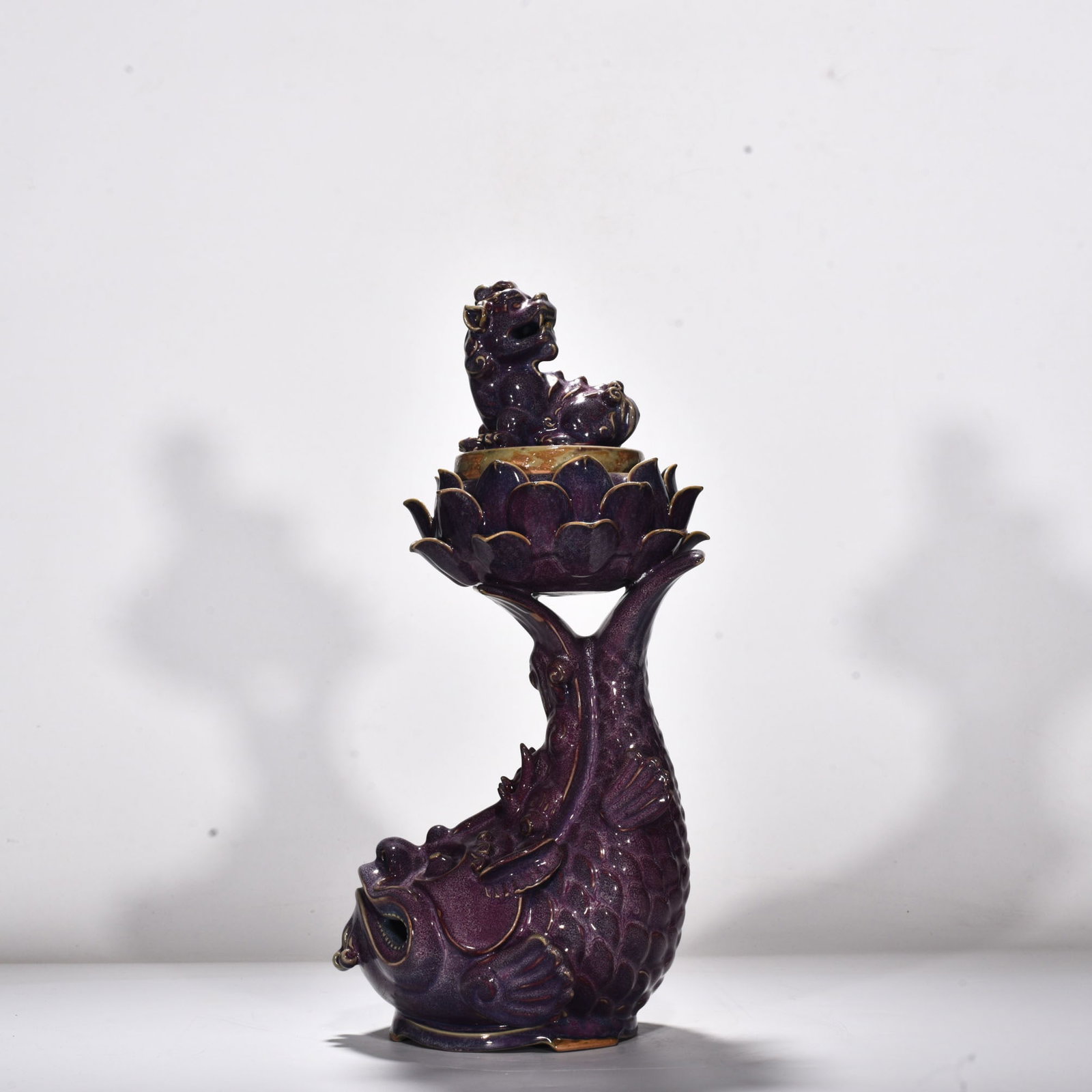 Song Dynasty Jun Kiln Rose Purple Glaze Fish Transformed into Dragon Lotus Smoker: Size: Height 44 cm - Width 20 cm Materials: Porcelain Time Period: Song dynasty Manufactured Date: 10th-c Object: Chinese Antique ⛨ Purchase With Confidence ✔ Verified Auction House