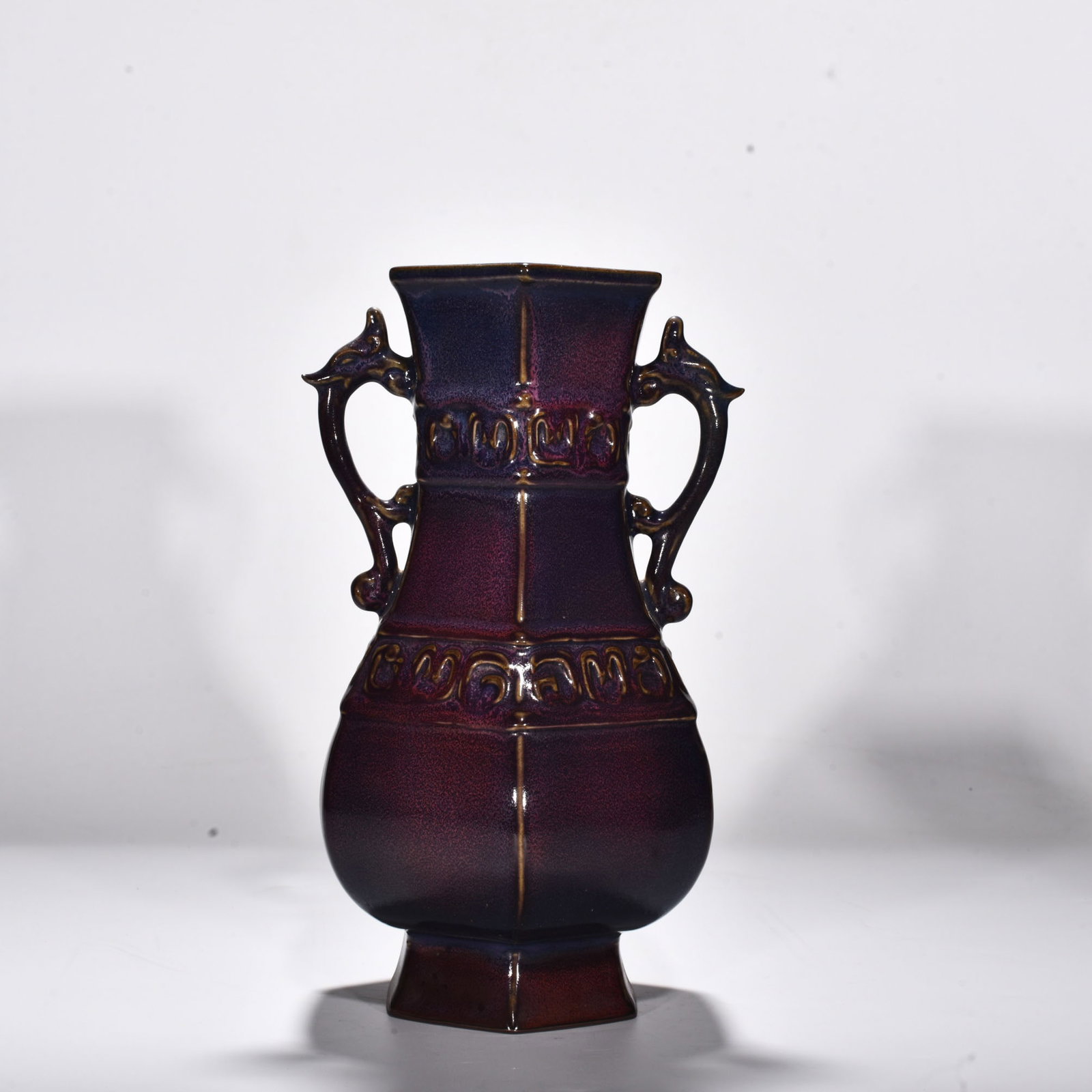 Song Dynasty Jun kiln rose purple glaze dragon ear six-square vase: Size: Height 29.5 cm - Width 15 cm Materials: Porcelain Time Period: Song dynasty Manufactured Date: 10th-c Object: Chinese Antique ⛨ Purchase With Confidence ✔ Verified Auction Hou
