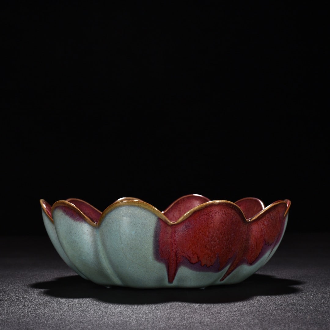 Song Dynasty Jun kiln blue glaze obsidian rose red lotus bowl: Size: Width 18 cm - Height 6 cm Materials: Porcelain Time Period: Song dynasty Manufactured Date: 10th-c Period Object: Chinese Antique ⛨ Purchase With Confidence ✔ Verified Auction