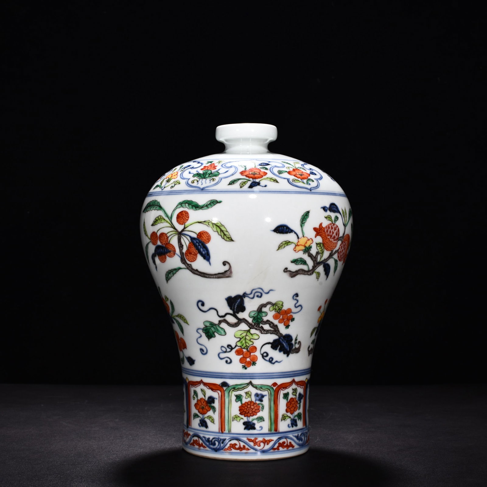 Ming Dynasty Xuande blue and white five-color three-fruit plum vase: Size: Height 31 cm - Width 20 cm Materials: Porcelain Time Period: Ming dynasty Manufactured Date: Xuande Mark & Period Object: Chinese Antique ⛨ Purchase With Confidence ✔ Verified