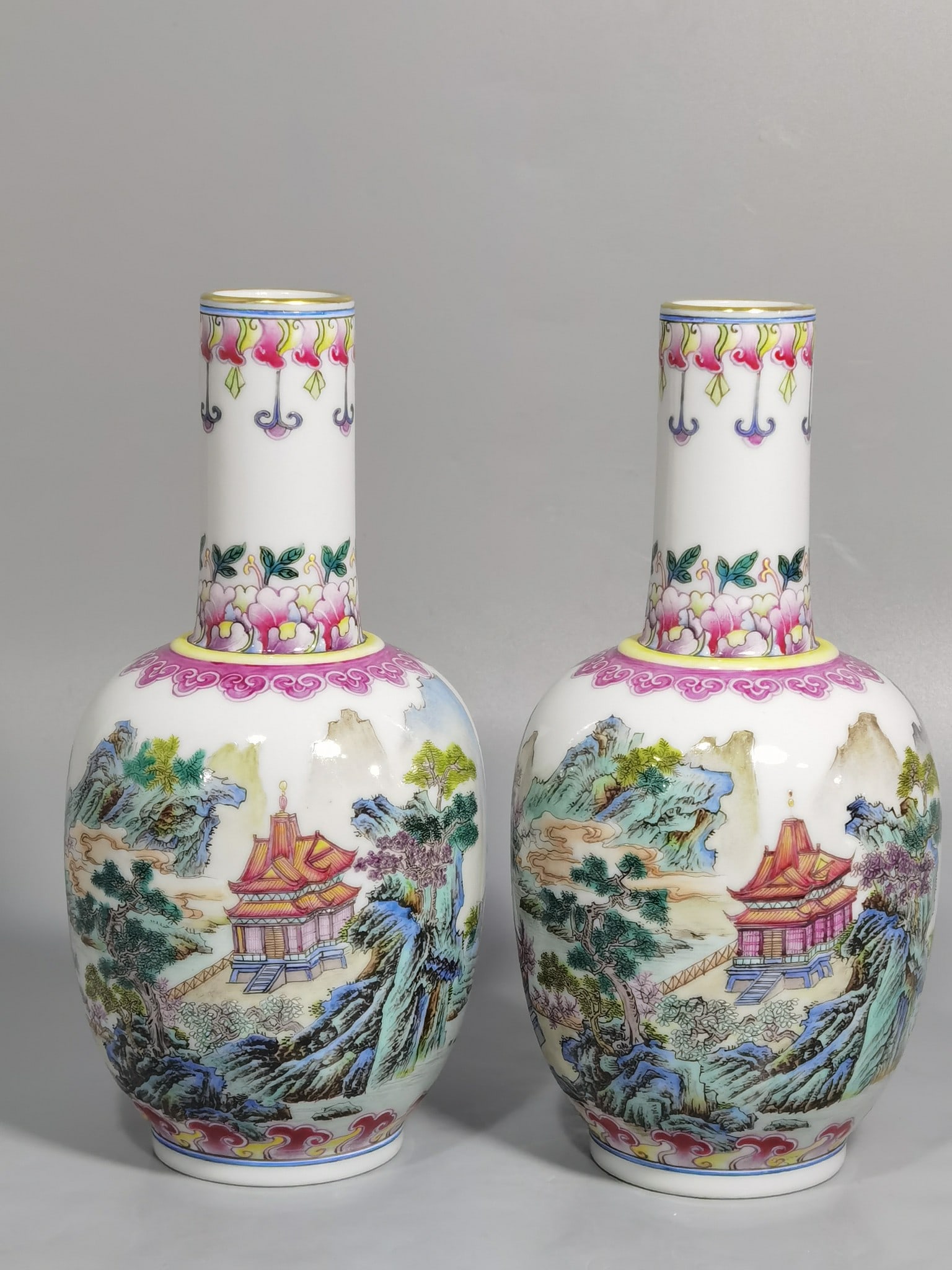 Qing Dynasty Yongzheng Enamel Pavilion Landscape Bile Vase (1 of 9)