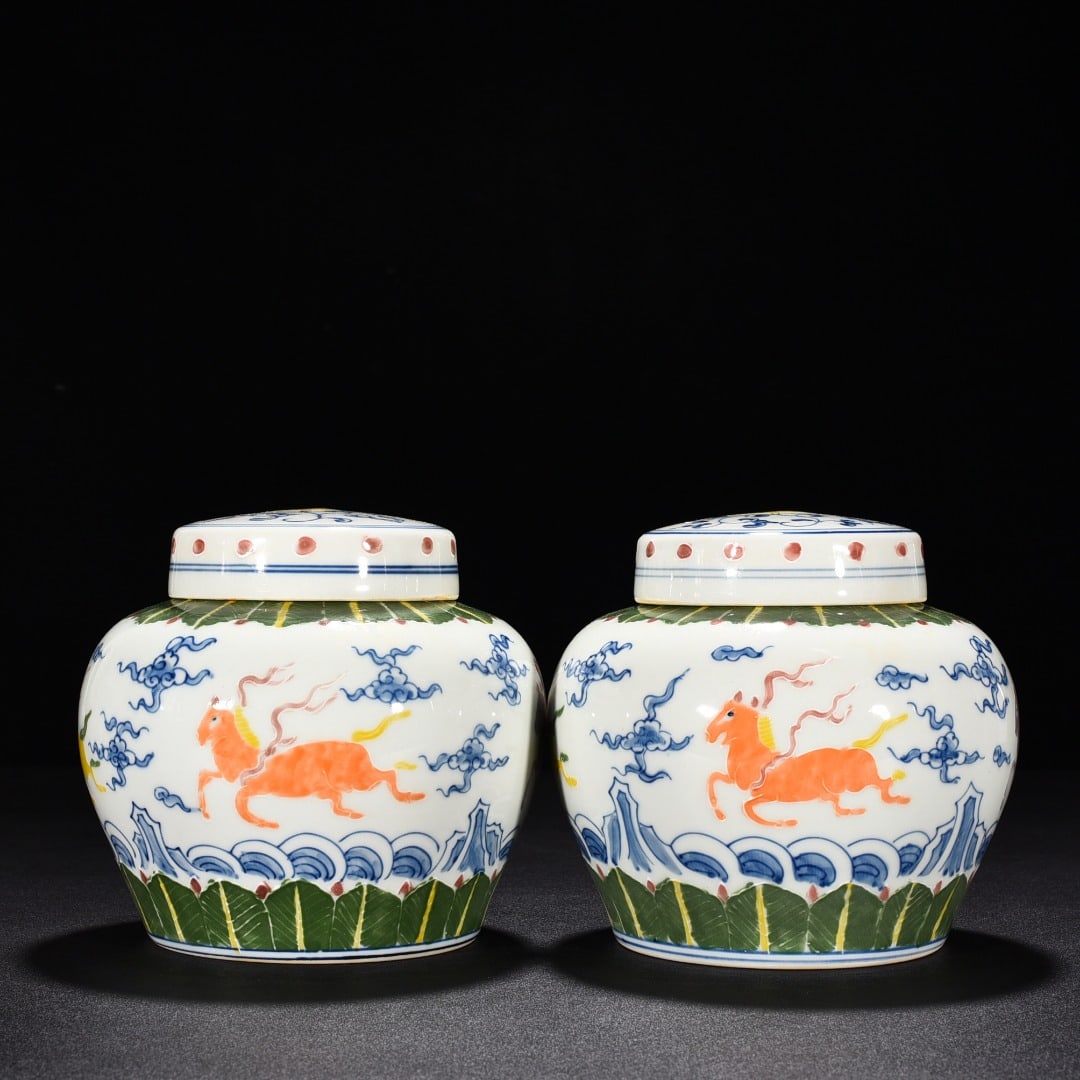 Ming Dynasty Chenghua blue and white enamel with Tianma jar: Size: Height 13 cm - Width 13.5 cm Materials: Porcelain Time Period: Ming dynasty Manufactured Date: Chenghua Mark & Period Object: Chinese Antique ⛨ Purchase With Confidence ✔ Veri