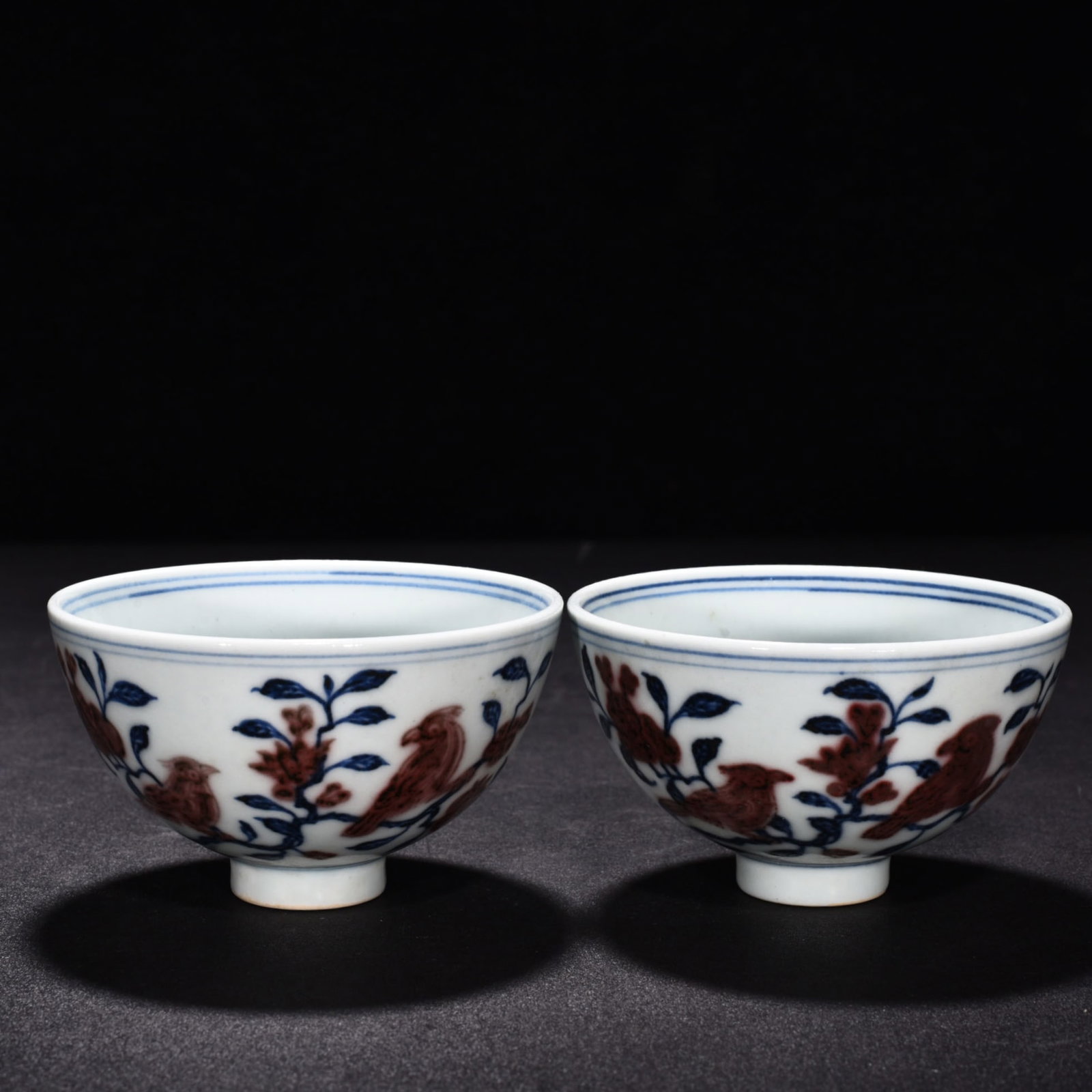 Ming Dynasty Yongle blue and white underglaze red flower bird chicken heart cup: Size: Width 9.5 cm - Height 5.5 cm Materials: Porcelain Time Period: Ming dynasty Manufactured Date: Yongle Mark & Period Object: Chinese Antique ⛨ Purchase With Confidence ✔ Verifi