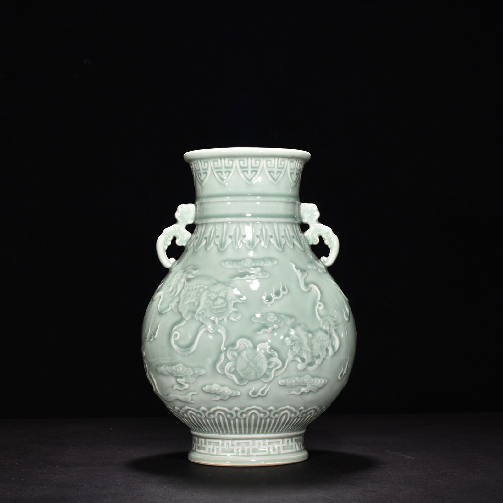 Qing Dynasty Qianlong pink celadon glaze carving "Everything goes well" with two ears vase: Size: Height 36 cm - Width 25 cm Materials: Porcelain Time Period: Qing dynasty Manufactured Date: Qianlong Mark & Period Object: Chinese Antique ⛨ Purchase With Confidence ✔ Verifi