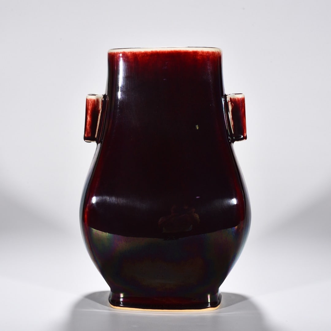 Qing Dynasty Yongzheng Lang Kiln red glaze through-ear vase (1 of 9)