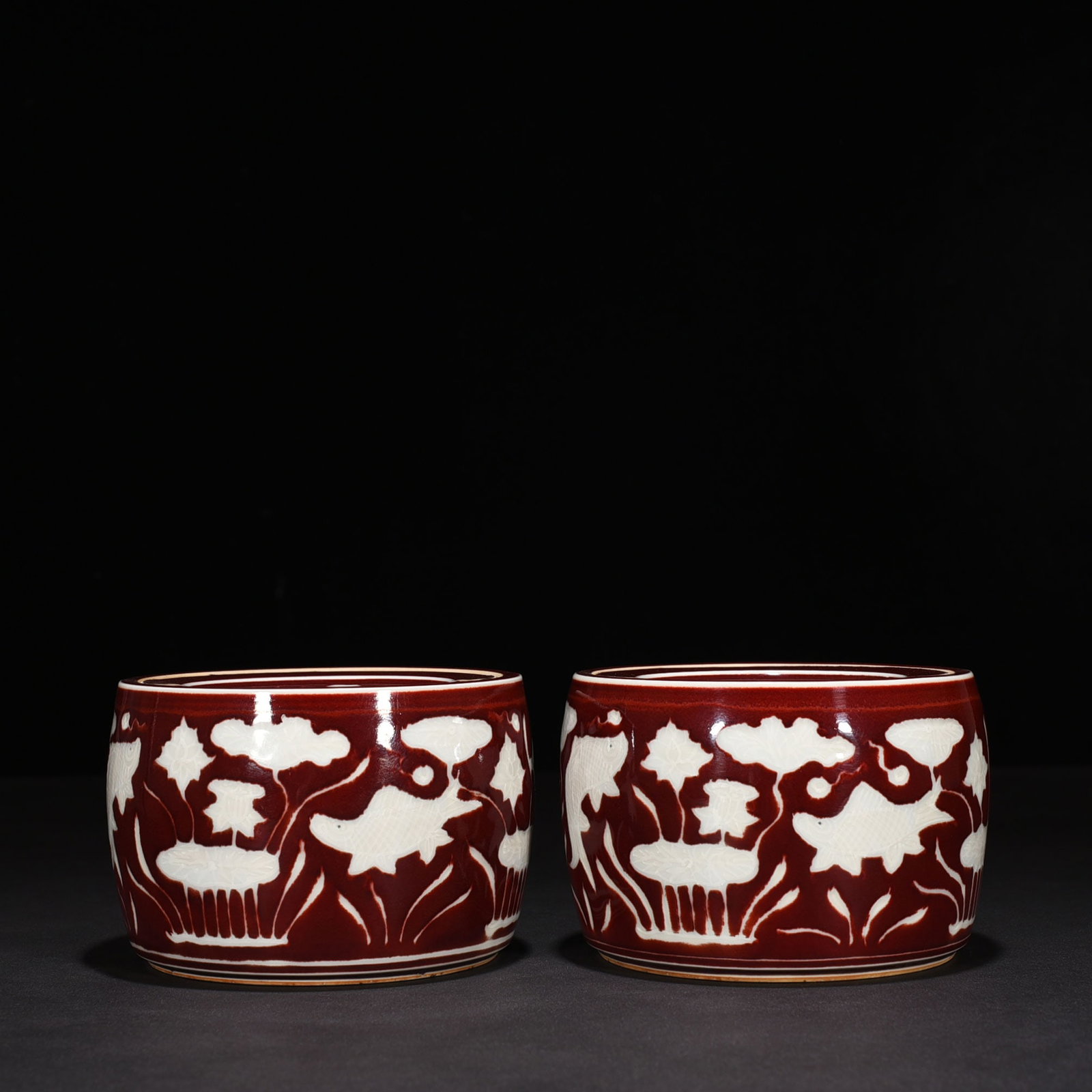 Ming Xuande ruby red glazed fish and algae pattern cricket jar - 5