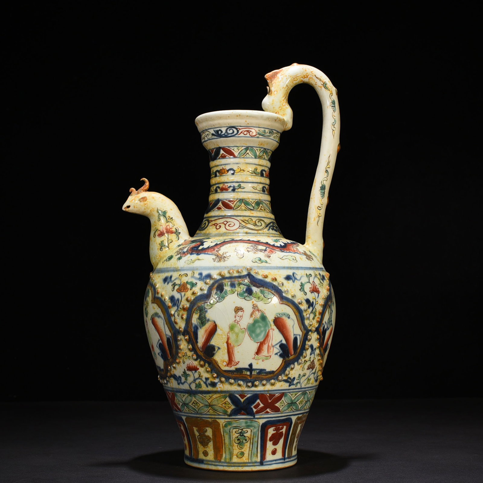 Ming Dynasty Xuande blue and white multi-colored figure pattern phoenix head pot: Size: Height 45 cm - Width 24 cm Materials: Porcelain Time Period: Ming dynasty Manufactured Date: Xuande Mark & Period Object: Chinese Antique ⛨ Purchase With Confidence ✔ Verified