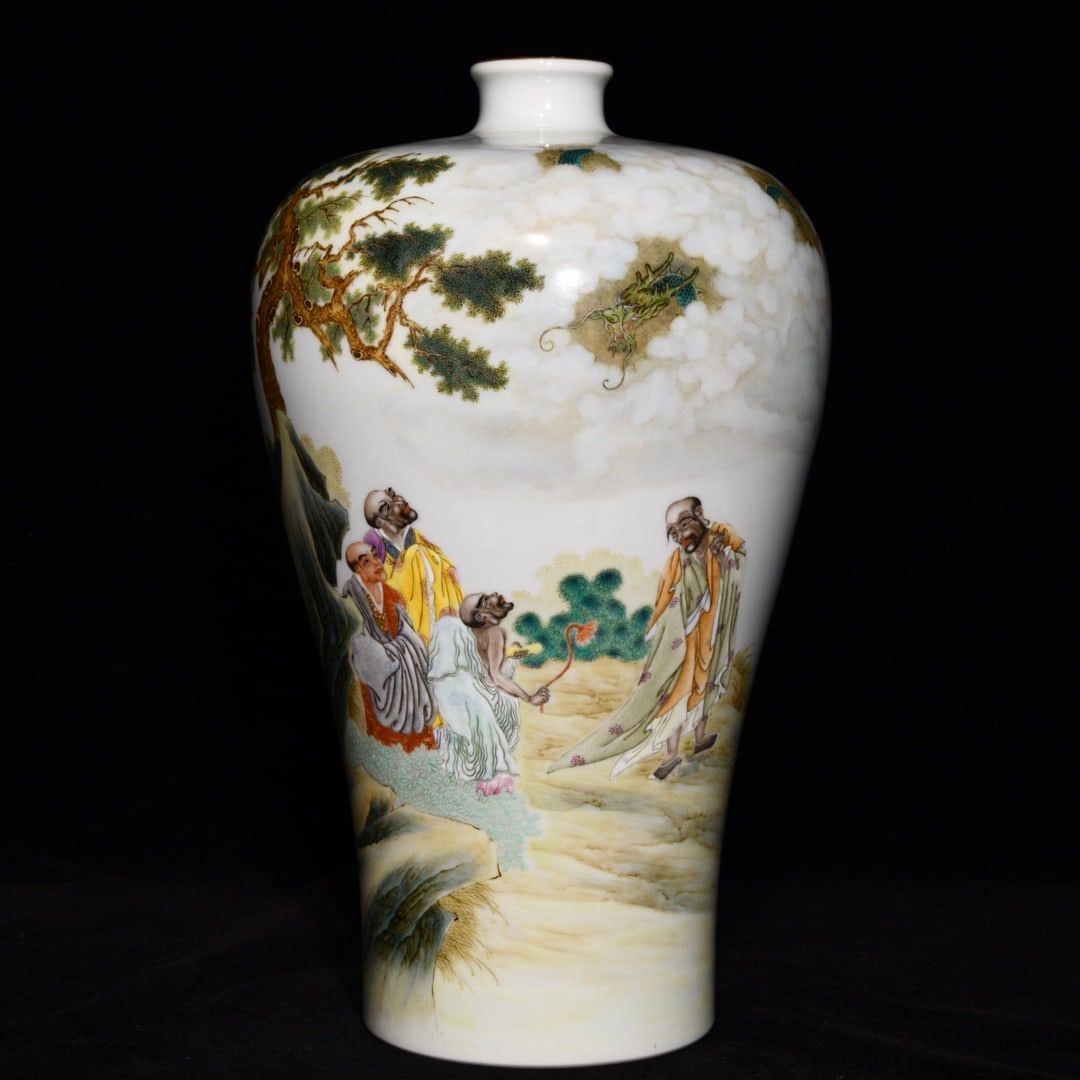 Qing Dynasty Yongzheng Pastel arhat plum vase (1 of 9)