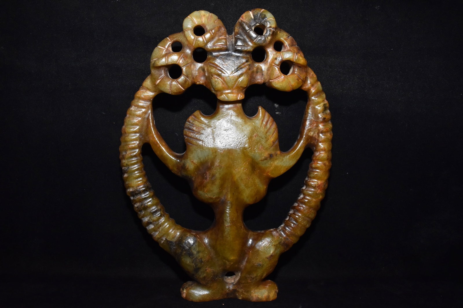 Chinese Hongshan culture jade carved ornaments: Size: Height 30 cm - Width 22.2 cm Materials: Natural Jade Time Period: Hongshan Culture Manufactured Date: 3000-BC Object: Chinese Antique ⛨ Purchase With Confidence ✔ Verified Auc